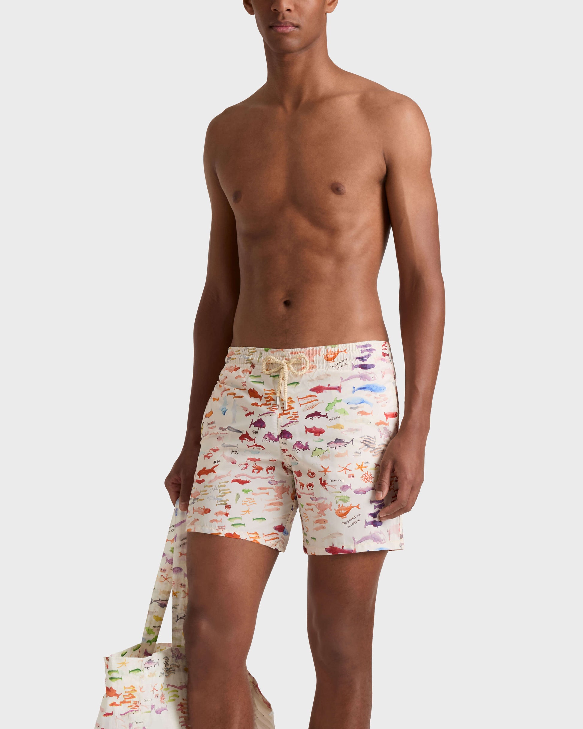 Vilebrequin Men Swim Trunks Pescador - VBQ x Fabrice Hyber - White Papier