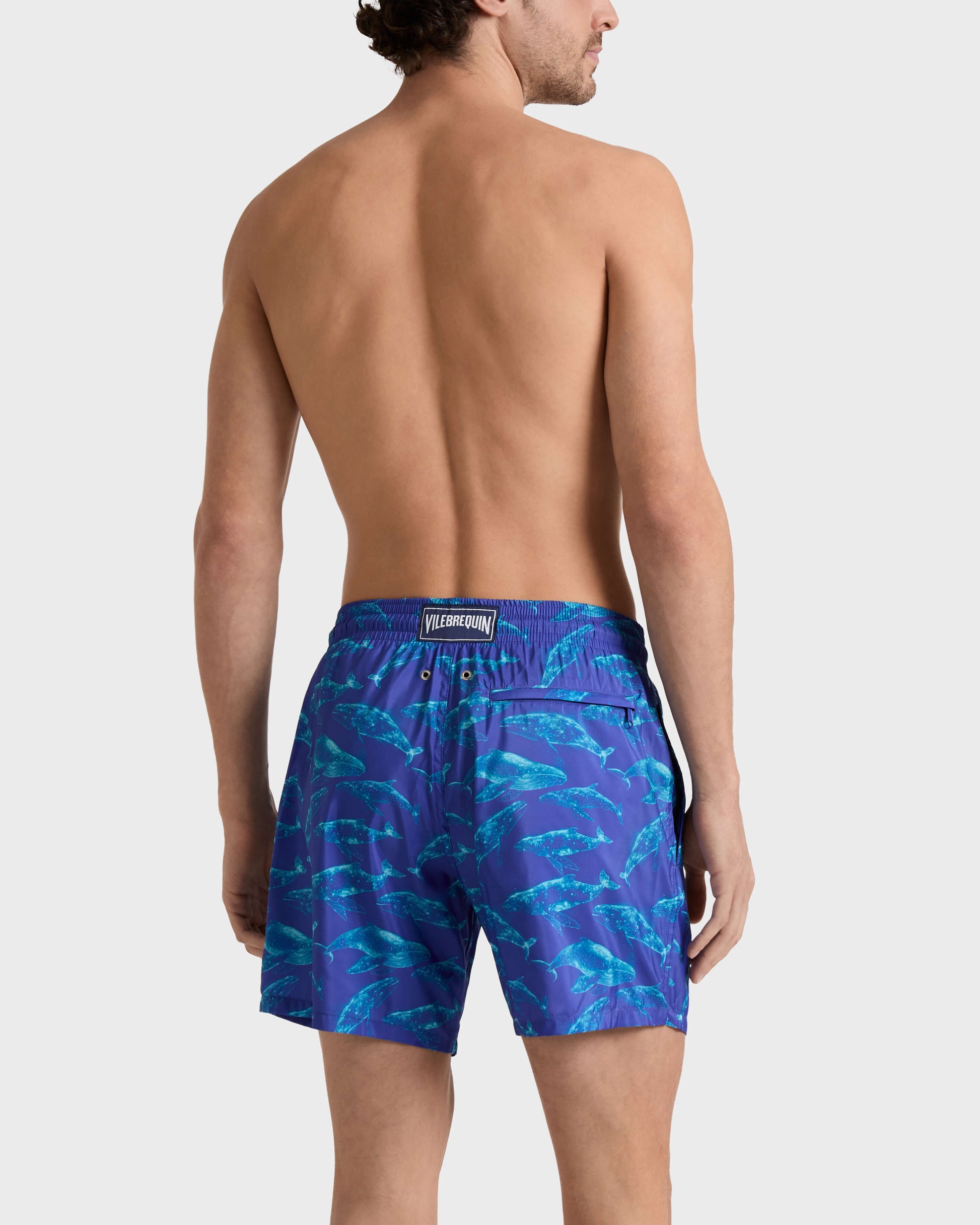 Vilebrequin Men Ultra-light and packable Swim Trunks Sparkling Whales - Blue Versailles
