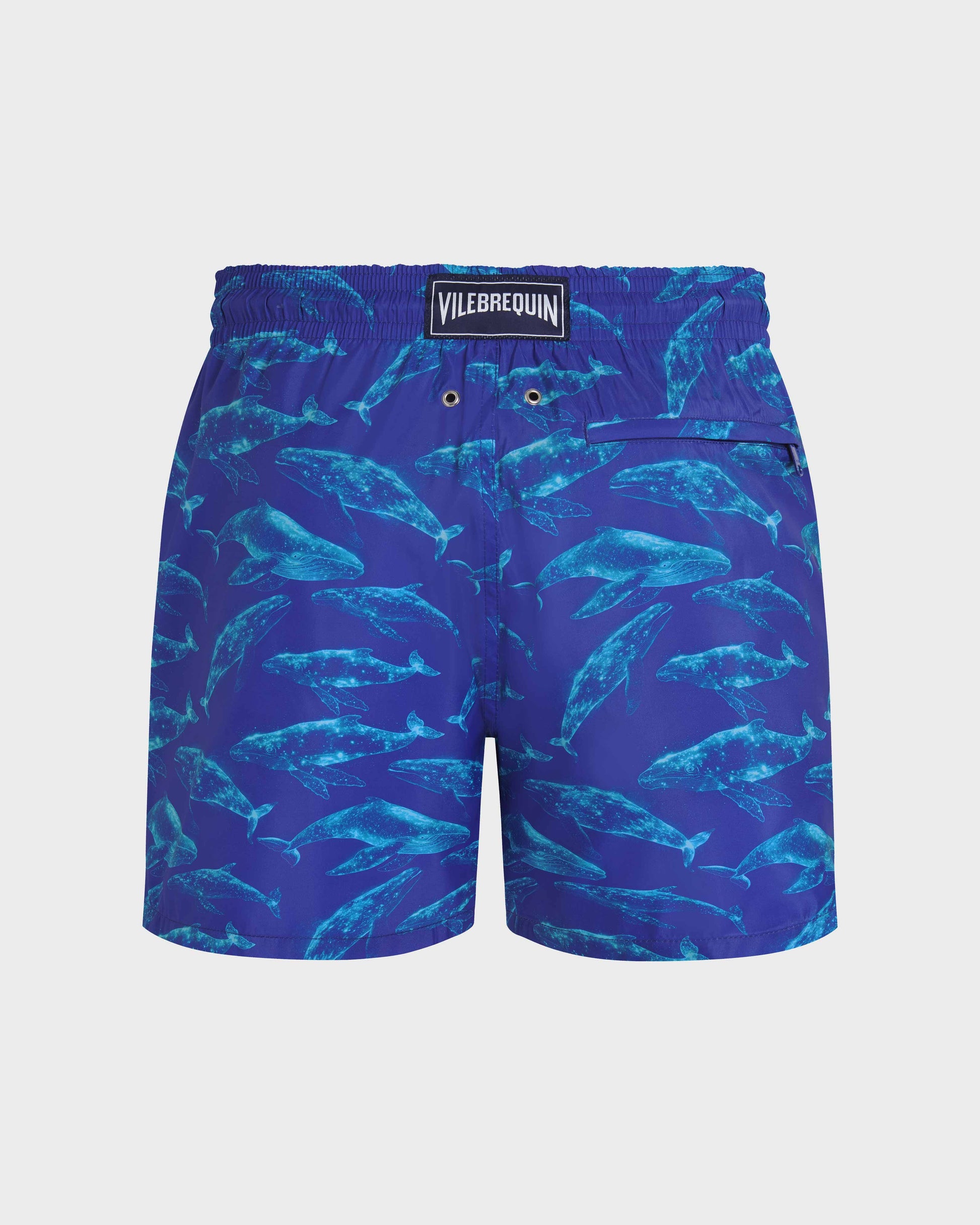 Vilebrequin Men Ultra-light and packable Swim Trunks Sparkling Whales - Blue Versailles