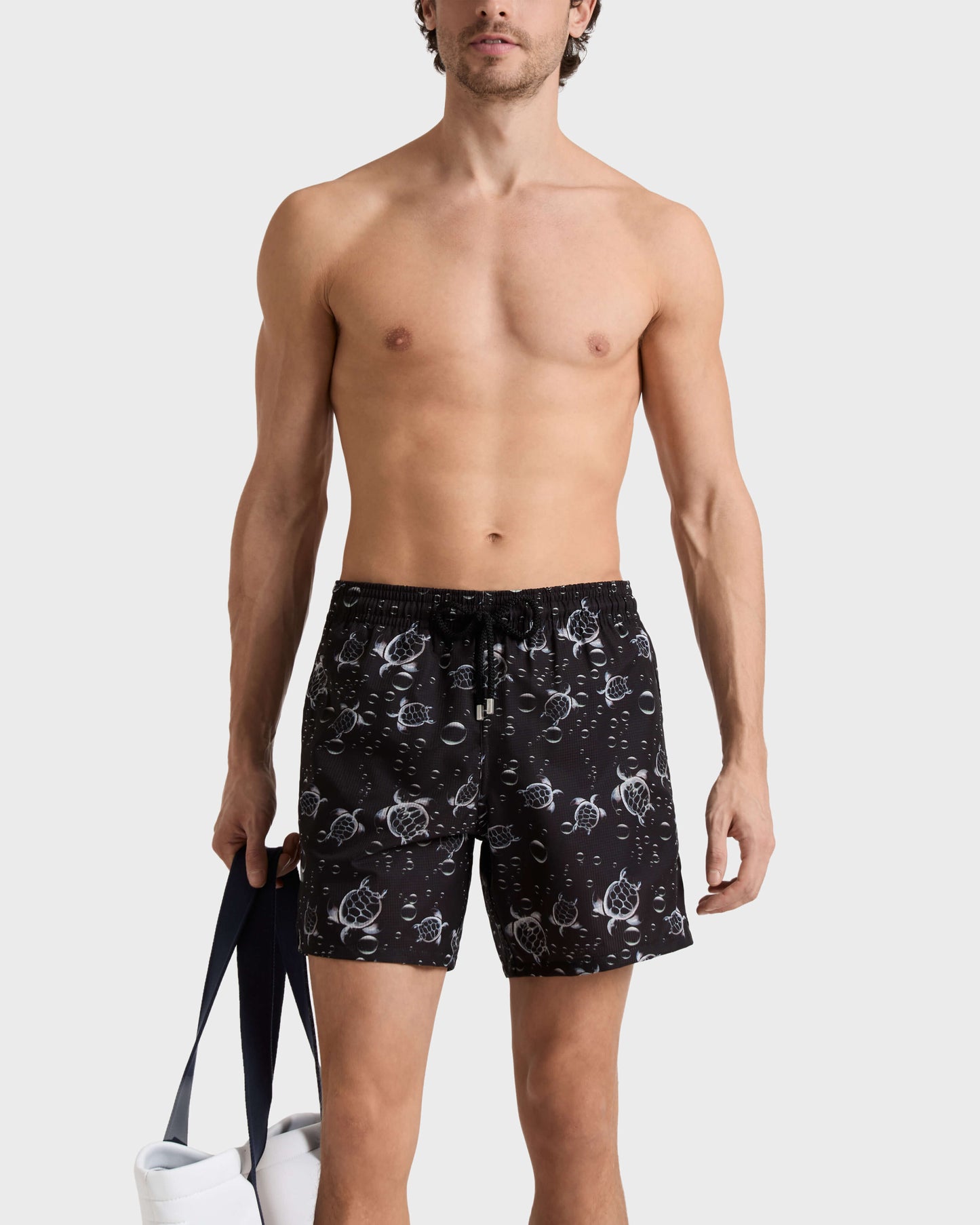Vilebrequin Men Micro-Perforated Ultra-light and packable Swim Trunks Bubble Turtles 3D - Black