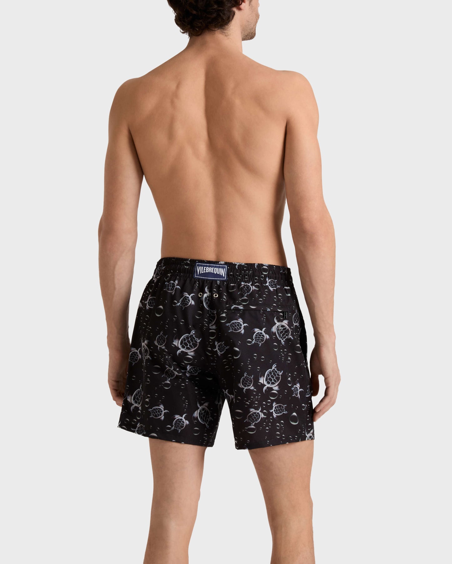 Vilebrequin Men Micro-Perforated Ultra-light and packable Swim Trunks Bubble Turtles 3D - Black