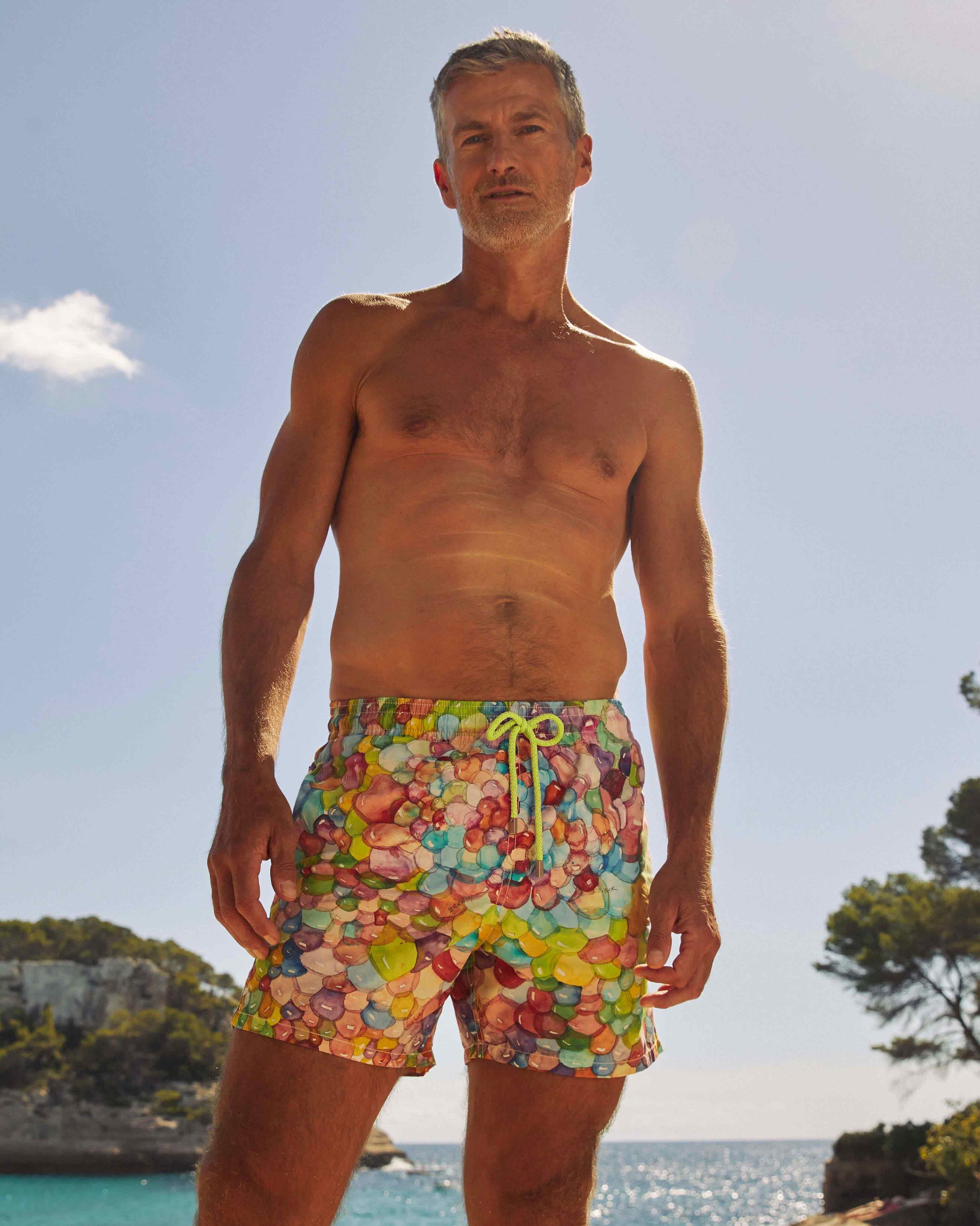 Vilebrequin Men Swim Trunks Multi Bubbles - VBQ x Fabrice Hyber - White Papier