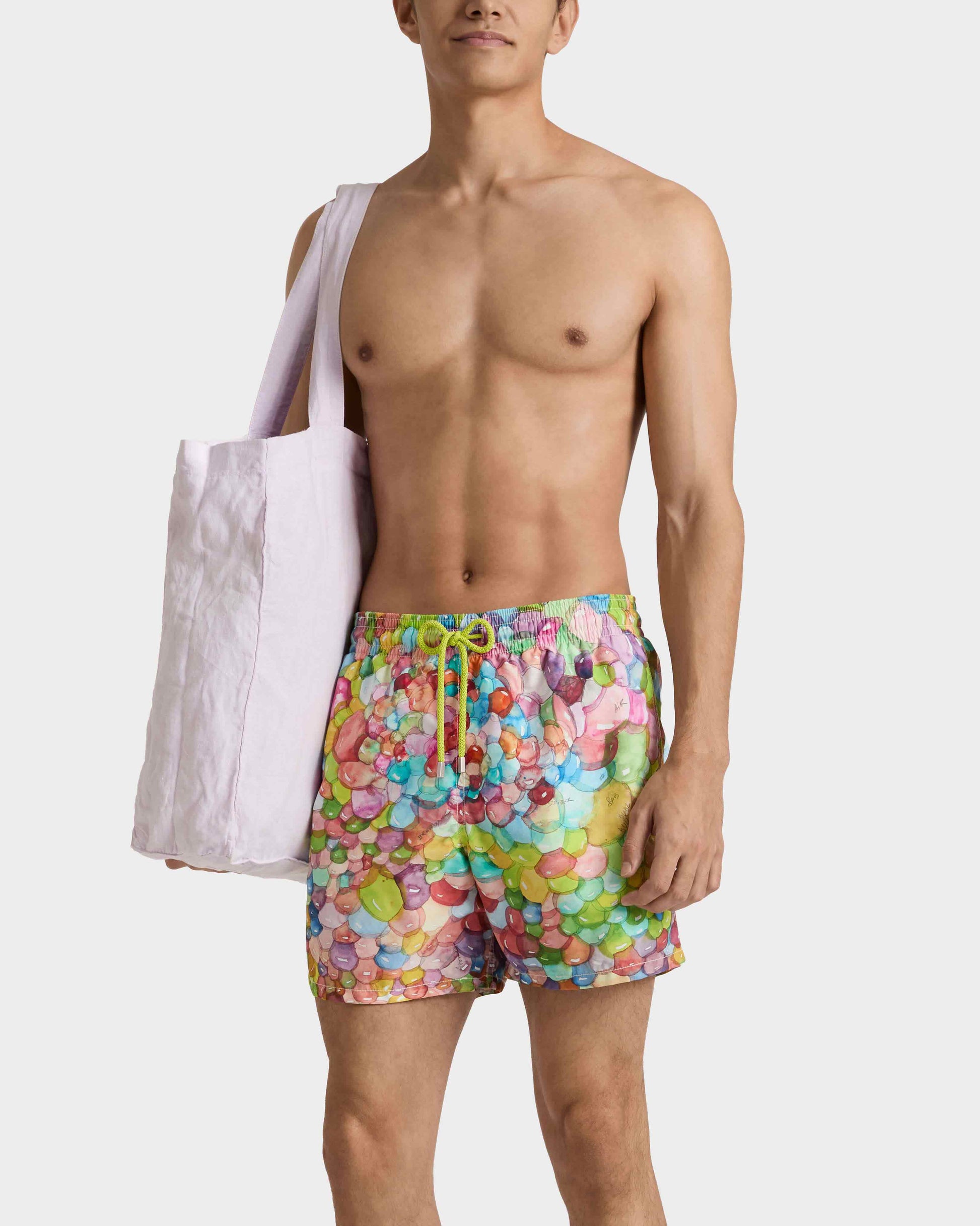 Vilebrequin Men Swim Trunks Multi Bubbles - VBQ x Fabrice Hyber - White Papier