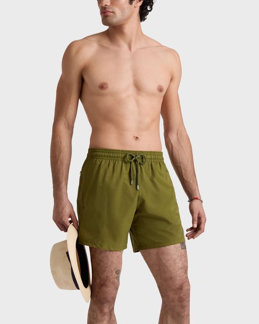 Vilebrequin Men Micro-Perforated Ultra-Light and Packable Swim Trunks Solid - Green Khaki