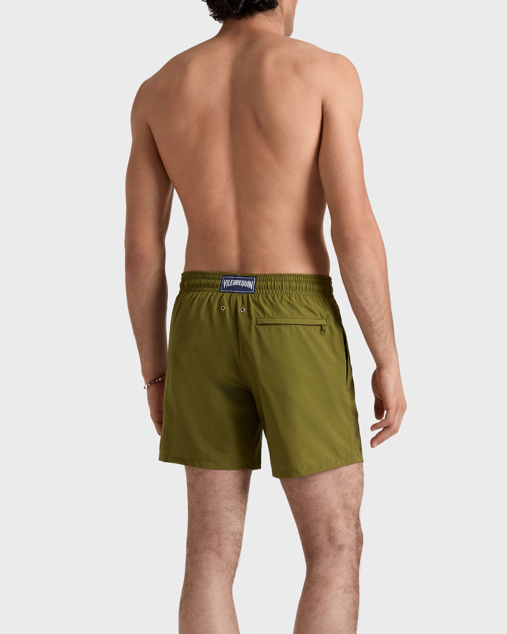 Vilebrequin Men Micro-Perforated Ultra-Light and Packable Swim Trunks Solid - Green Khaki