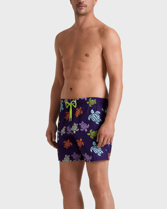 Vilebrequin Men Micro-perforated Ultra-light and packable Swim Trunks Tortues Multicolores - Purple Violette