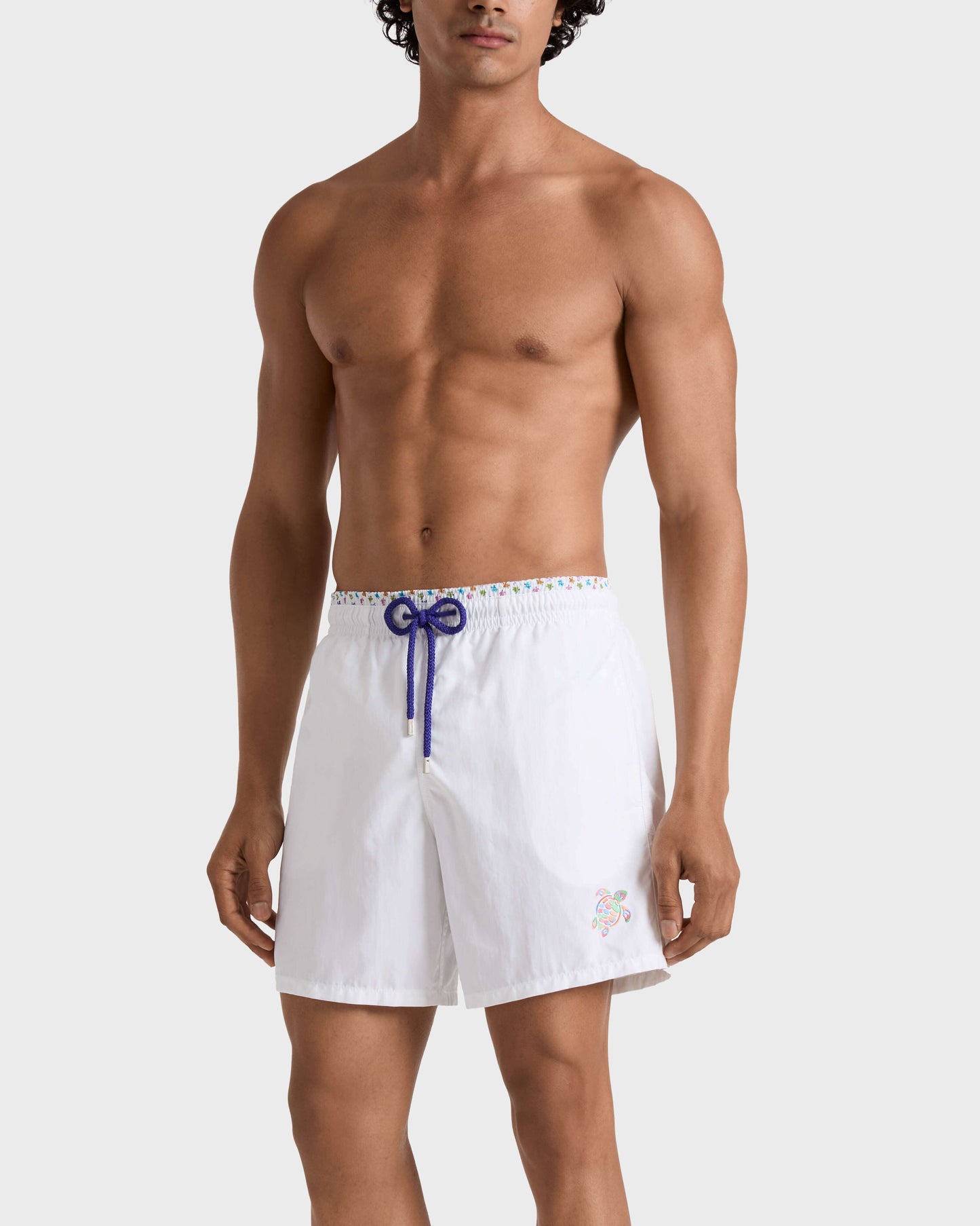 Vilebrequin Men Swim Trunks Bicolor Micro Ronde des Tortues - White