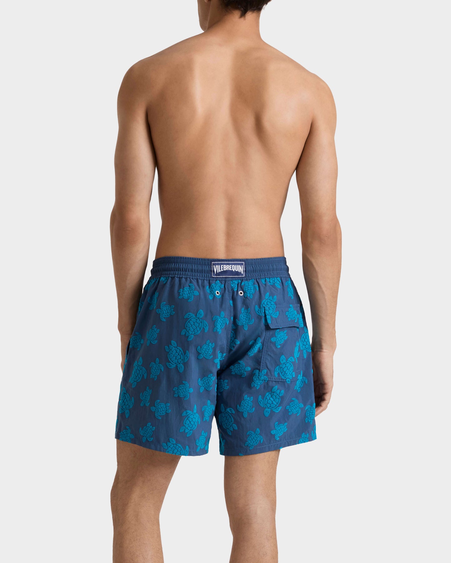 Vilebrequin Men Swim Trunks Flocked Ronde des Tortues - Blue Evening