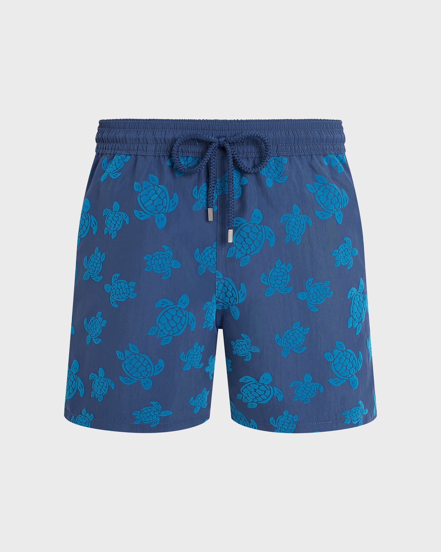 Vilebrequin Men Swim Trunks Flocked Ronde des Tortues - Blue Evening