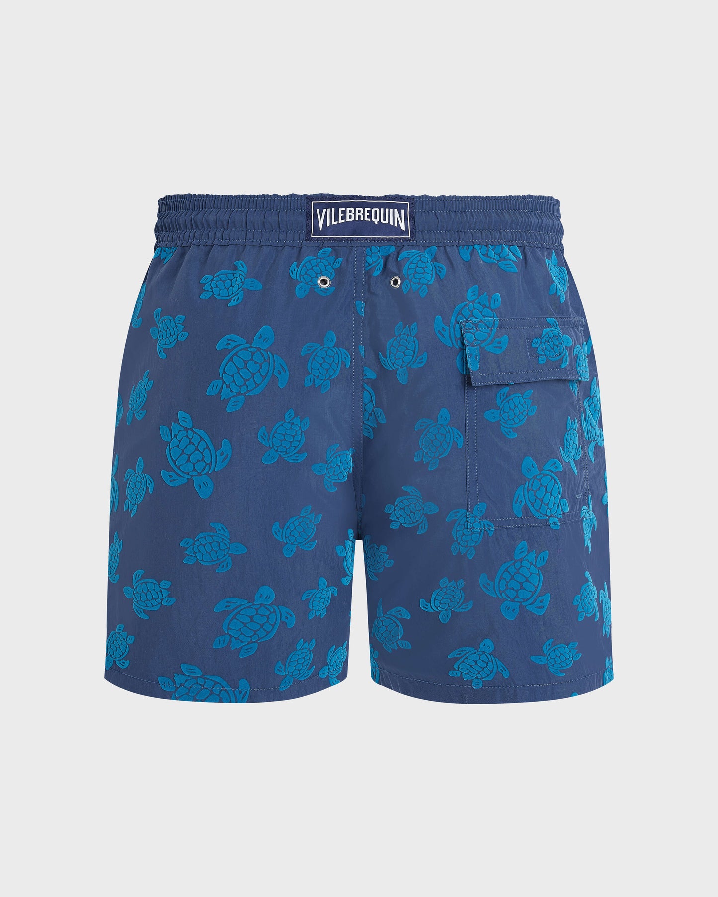 Vilebrequin Men Swim Trunks Flocked Ronde des Tortues - Blue Evening