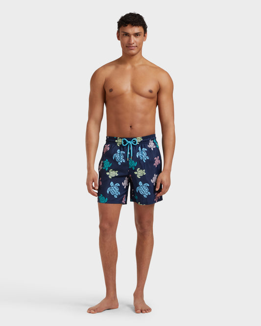 Vilebrequin Men Ultra-light and packable Swim shorts Tortues Multicolores - Blue Navy