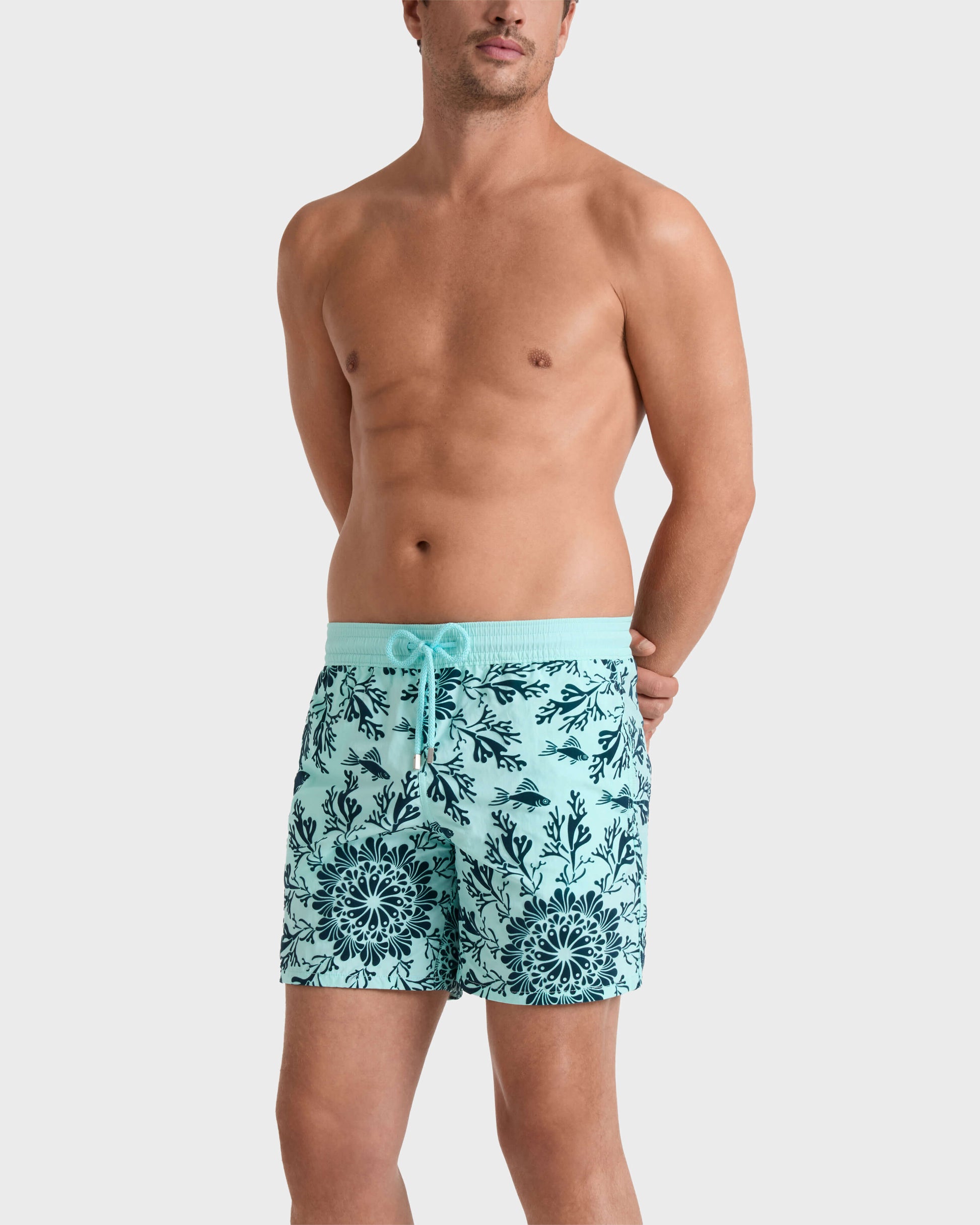 Vilebrequin Men Swim Trunks Flocked Coral Mandala - Blue Oxygene