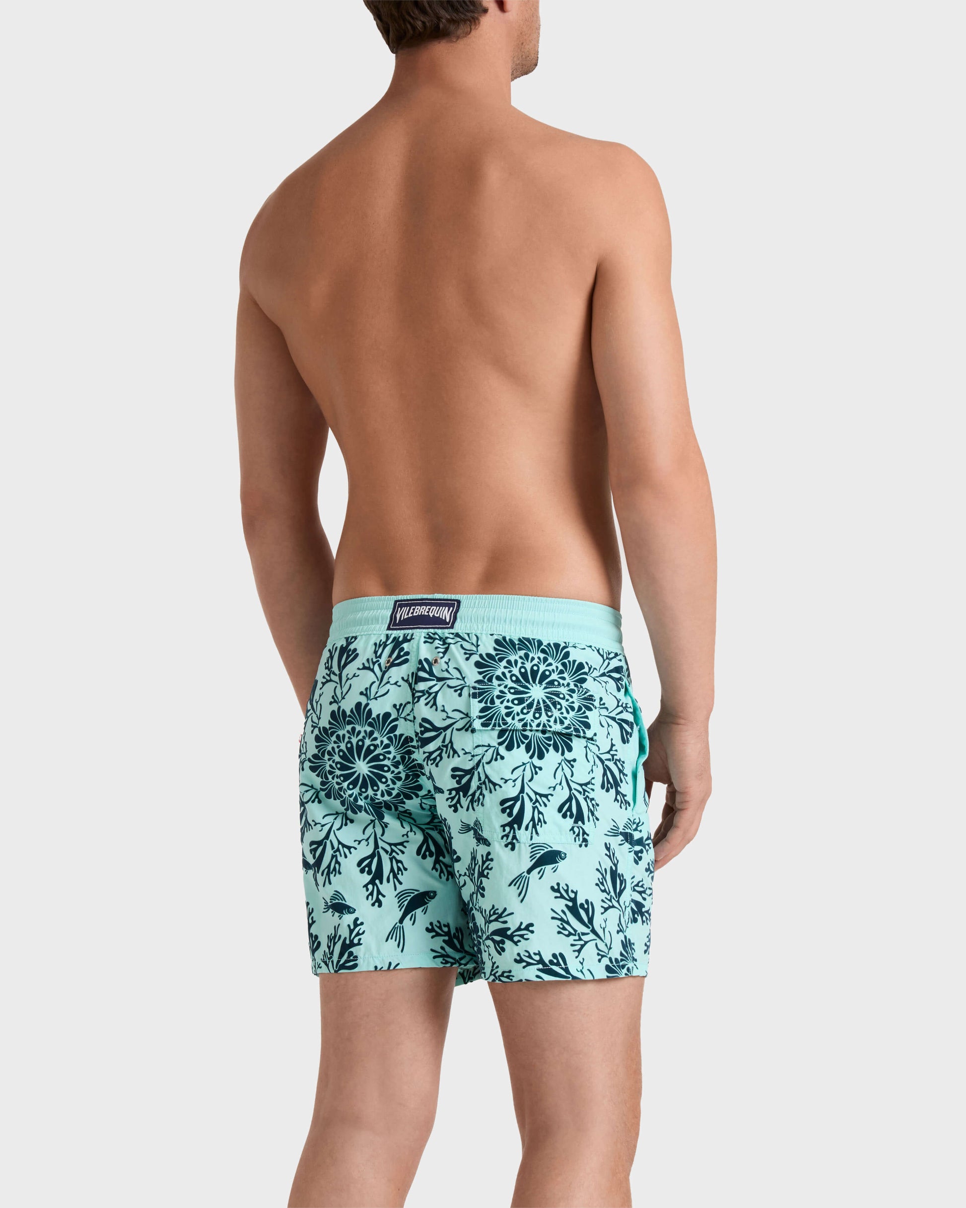 Vilebrequin Men Swim Trunks Flocked Coral Mandala - Blue Oxygene