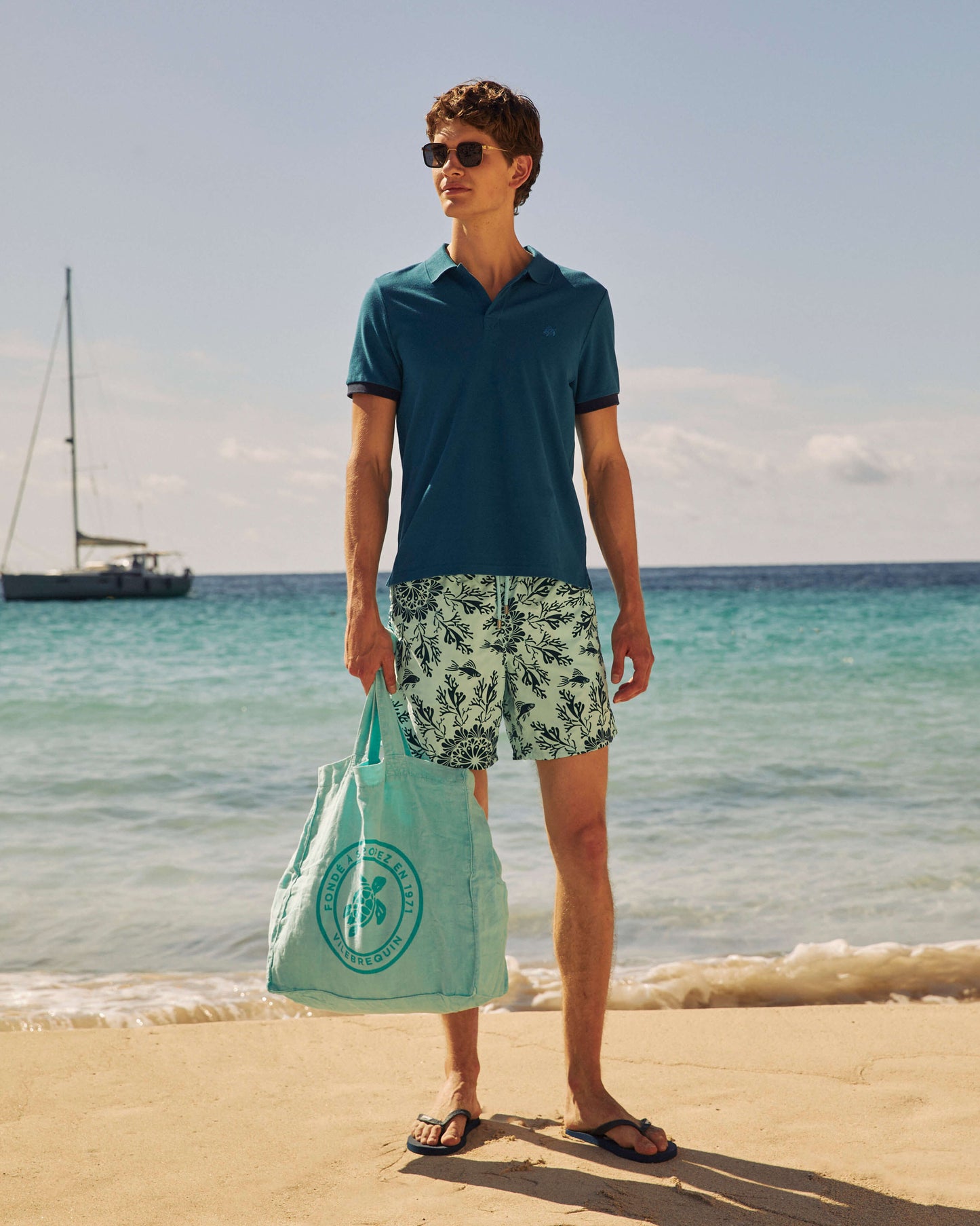 Vilebrequin Men Swim Trunks Flocked Coral Mandala - Blue Oxygene
