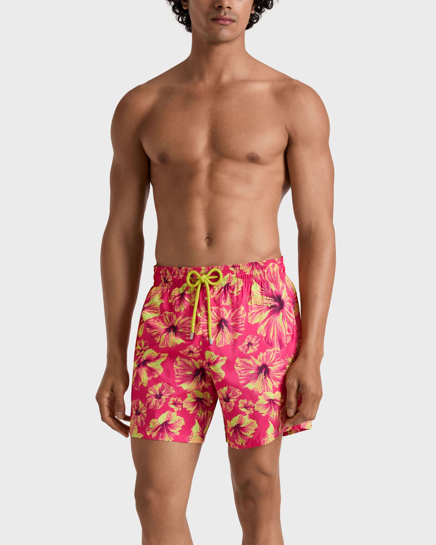 Vilebrequin Men Ultra-light and packable Swim Trunks Macro Hibiscus - Pink Eclaireur