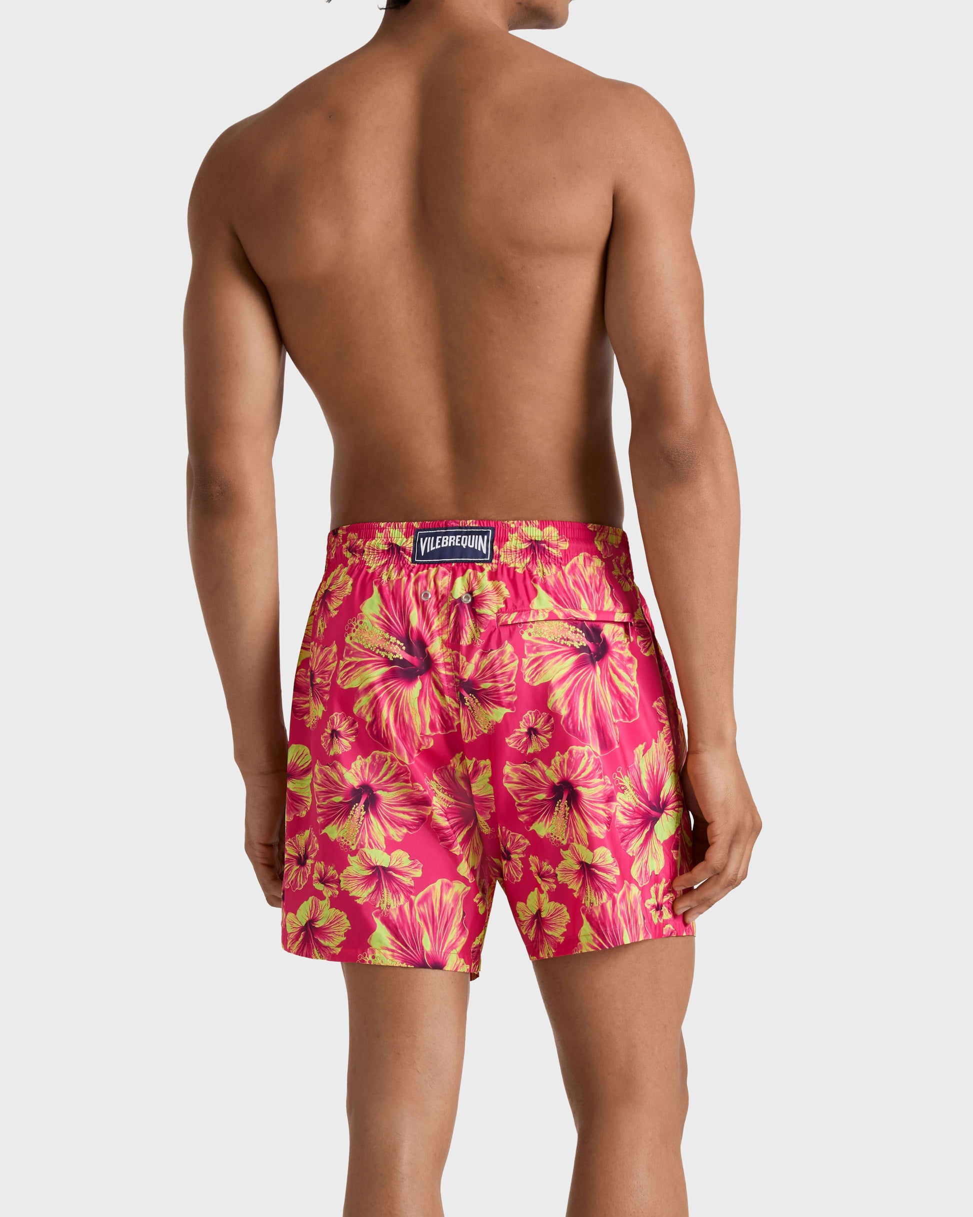 Vilebrequin Men Ultra-light and packable Swim Trunks Macro Hibiscus - Pink Eclaireur