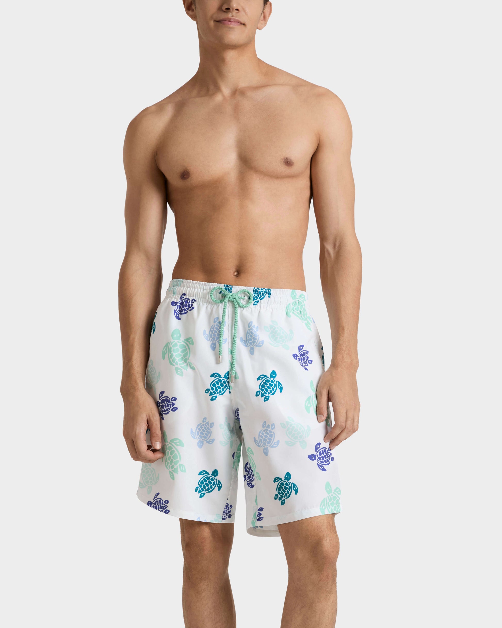 Vilebrequin Men Long Swim Trunks Tortues Multicolores - White