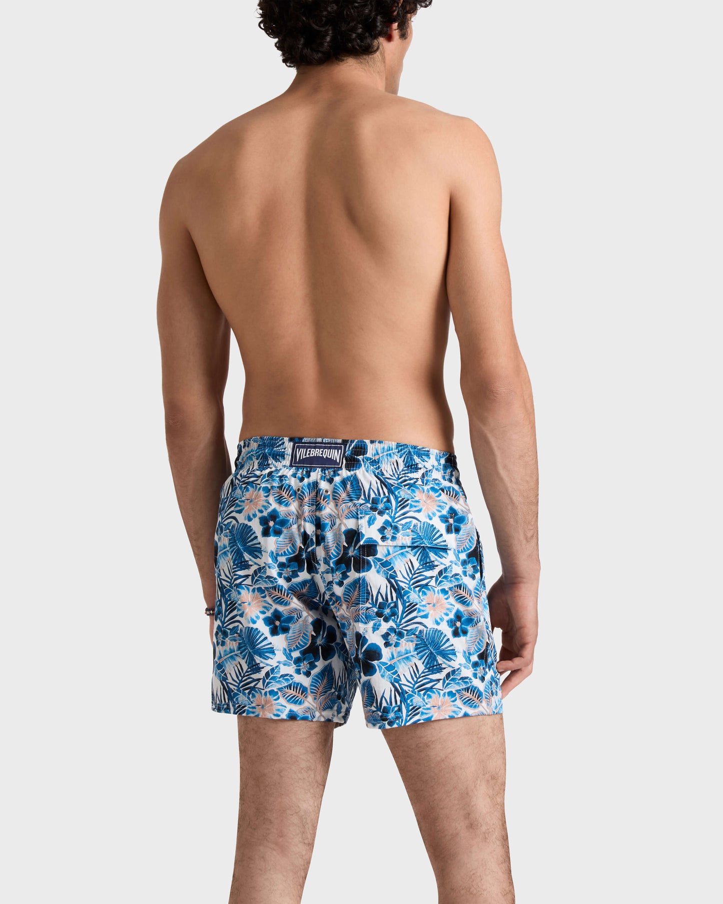 Vilebrequin Men Stretch Short Swim Trunks Island Flowers - White