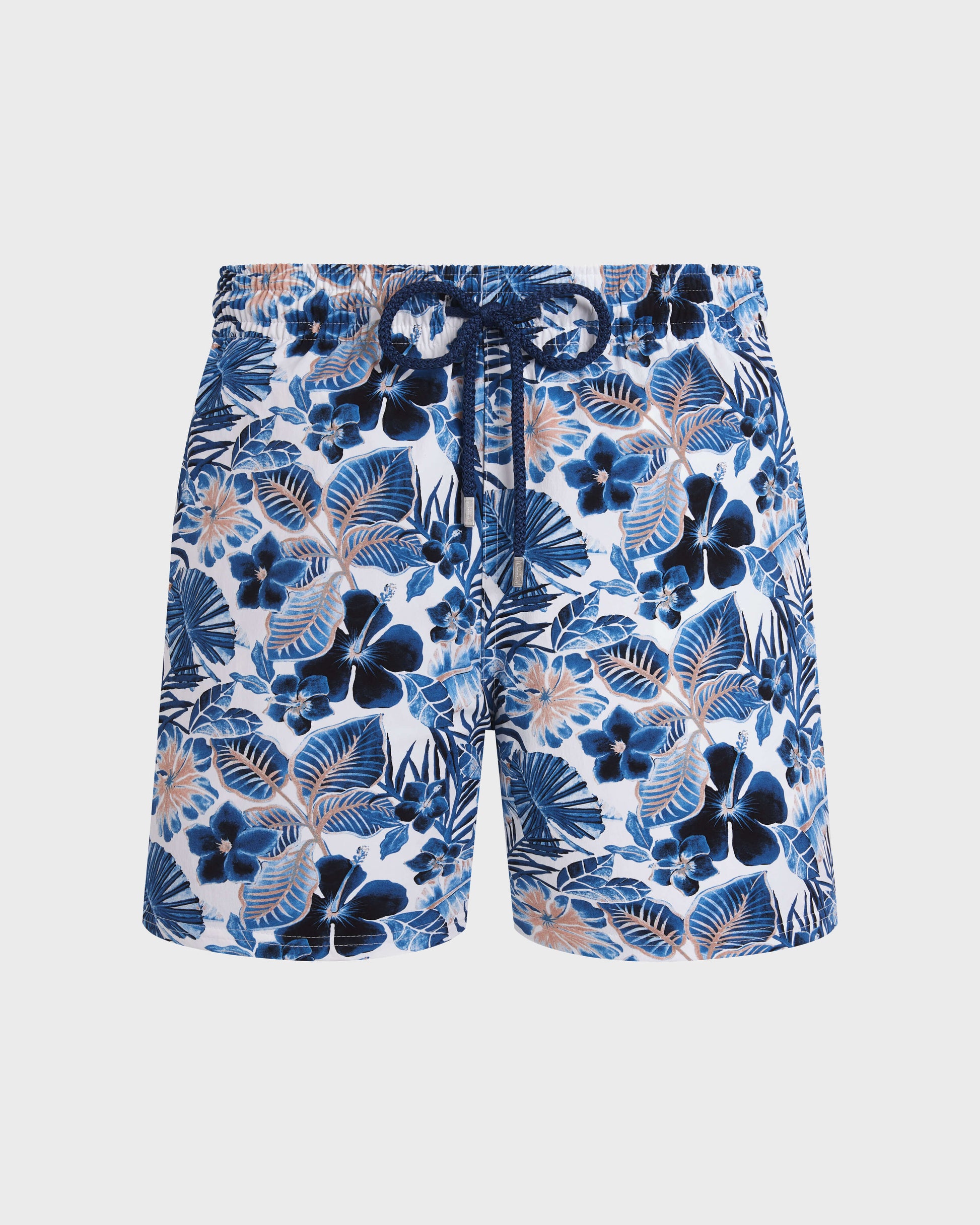 Vilebrequin Men Stretch Short Swim Trunks Island Flowers - White