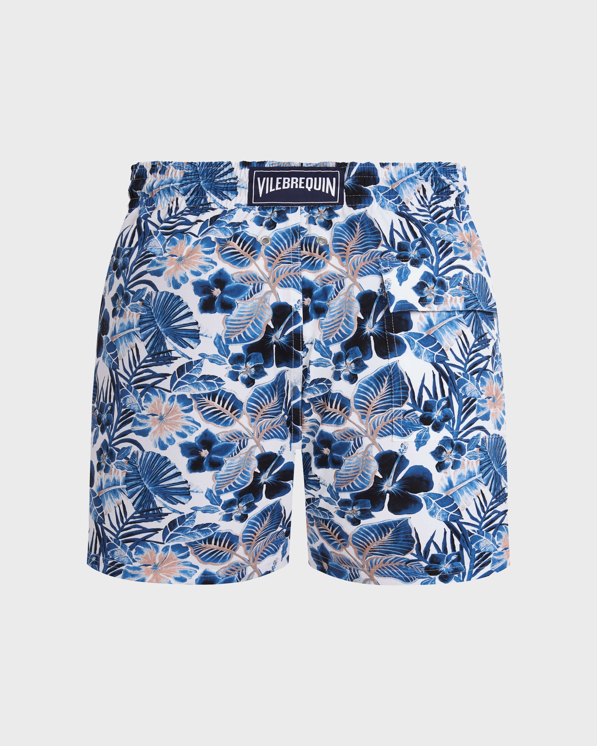 Vilebrequin Men Stretch Short Swim Trunks Island Flowers - White