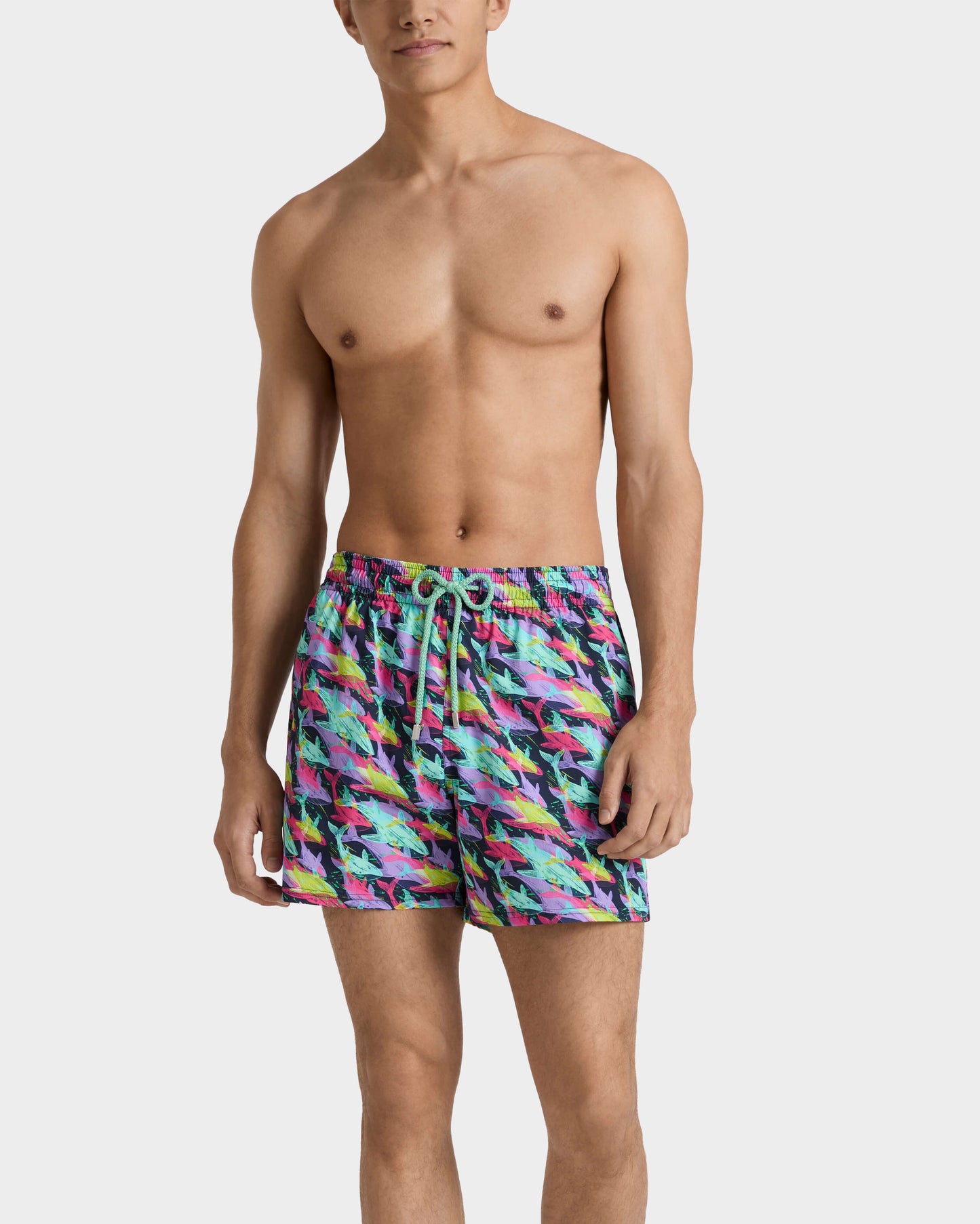 Vilebrequin Men Stretch Short Swim Trunks Whales Offset - Blue Navy
