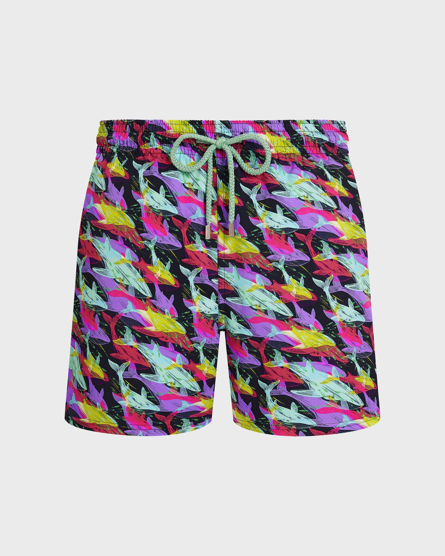 Vilebrequin Men Stretch Short Swim Trunks Whales Offset - Blue Navy