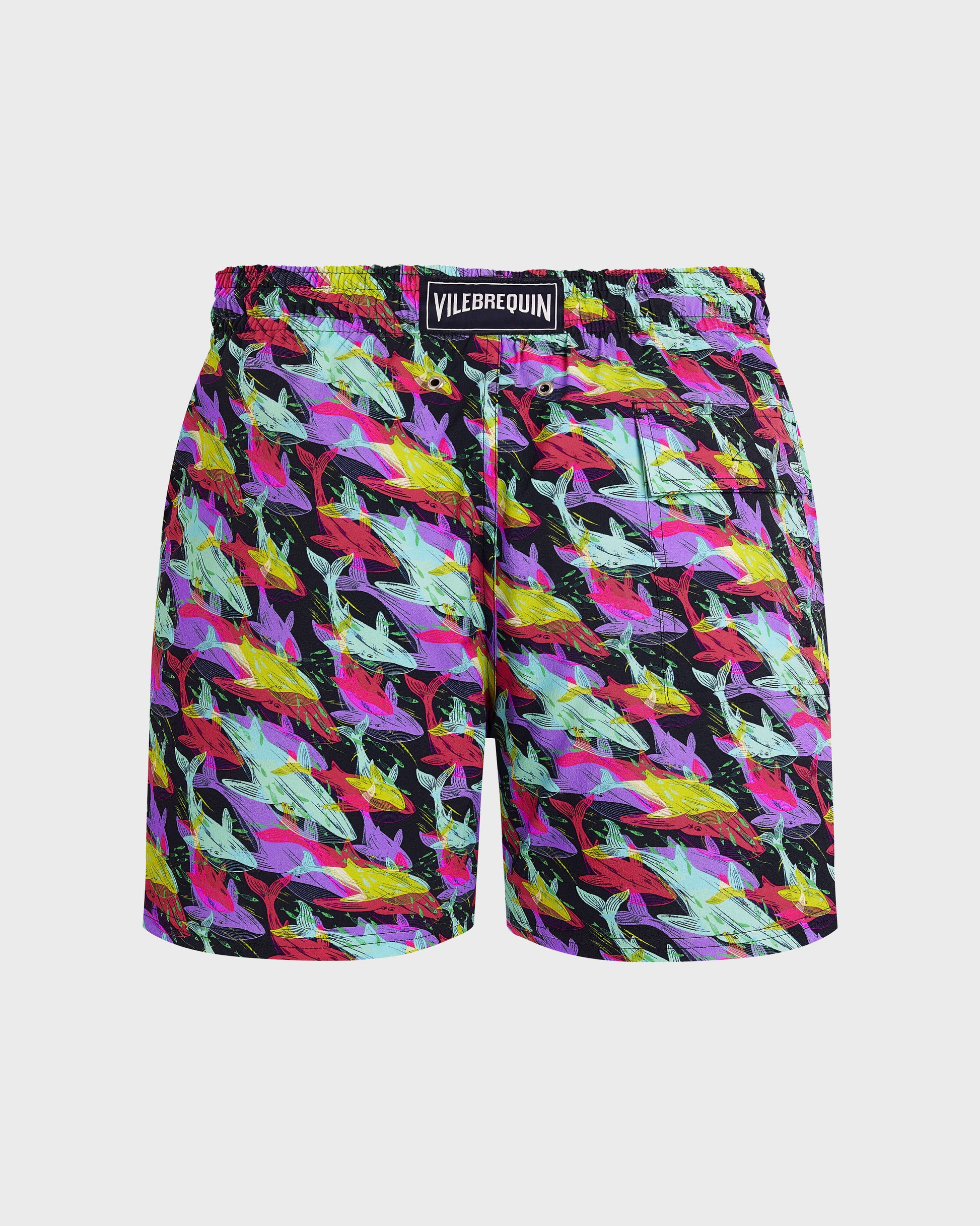 Vilebrequin Men Stretch Short Swim Trunks Whales Offset - Blue Navy