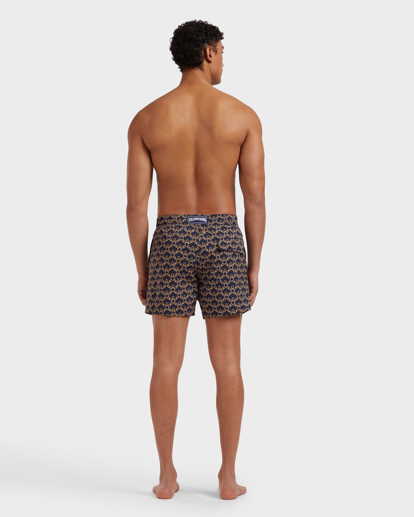 Vilebrequin Men Stretch Short Swim Shorts Turtles Chains - Blue Navy