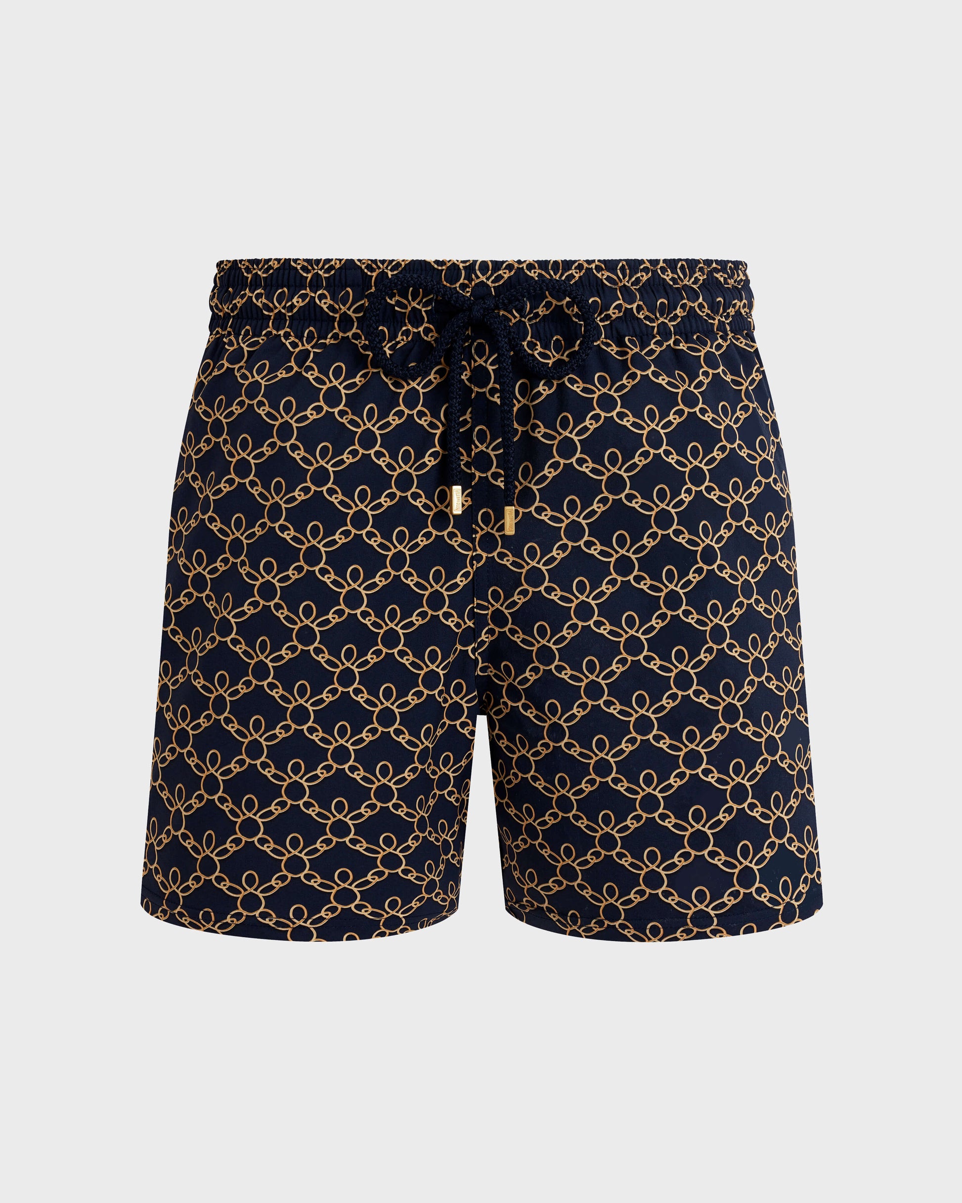 Vilebrequin Men Stretch Short Swim Shorts Turtles Chains - Blue Navy