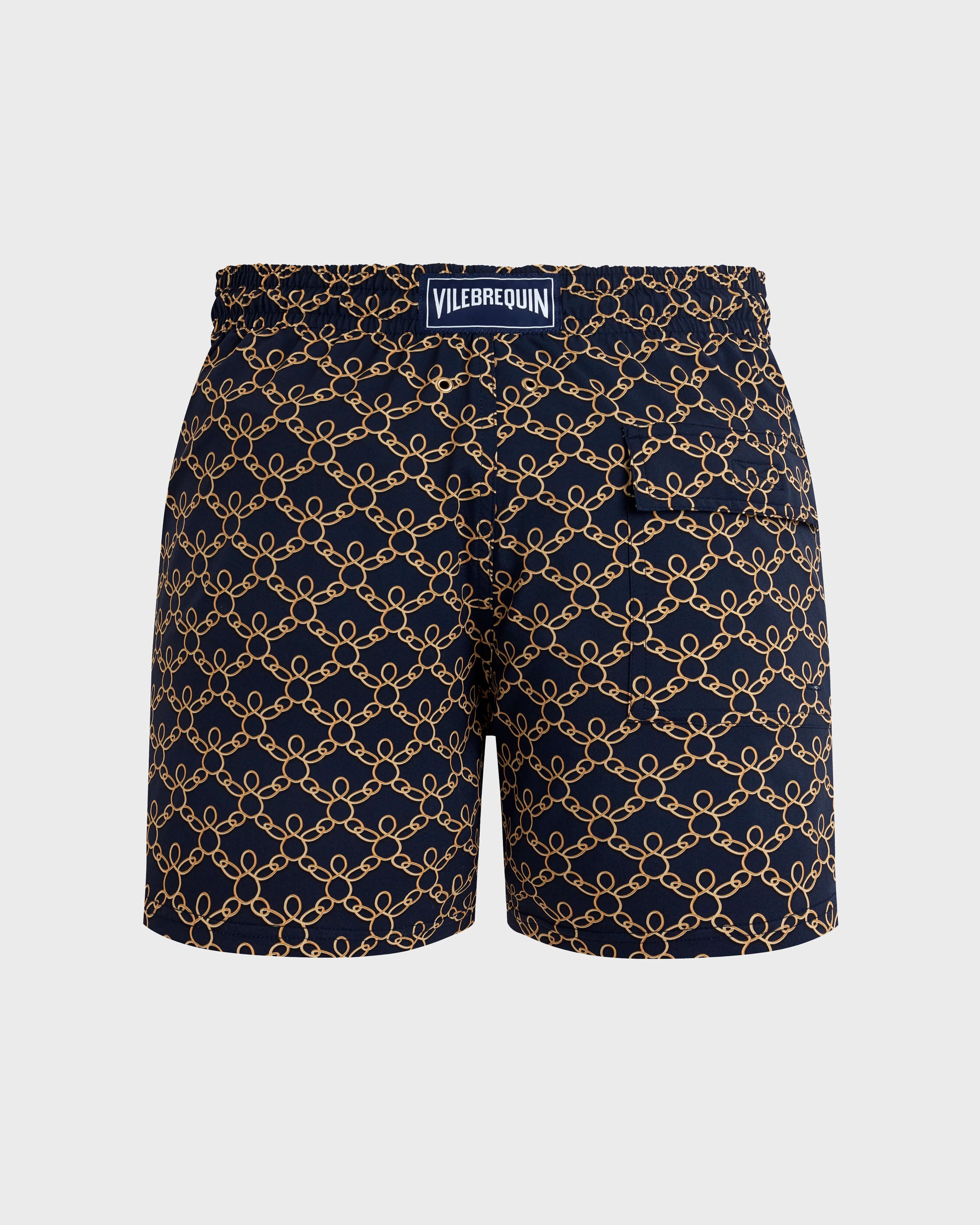 Vilebrequin Men Stretch Short Swim Shorts Turtles Chains - Blue Navy