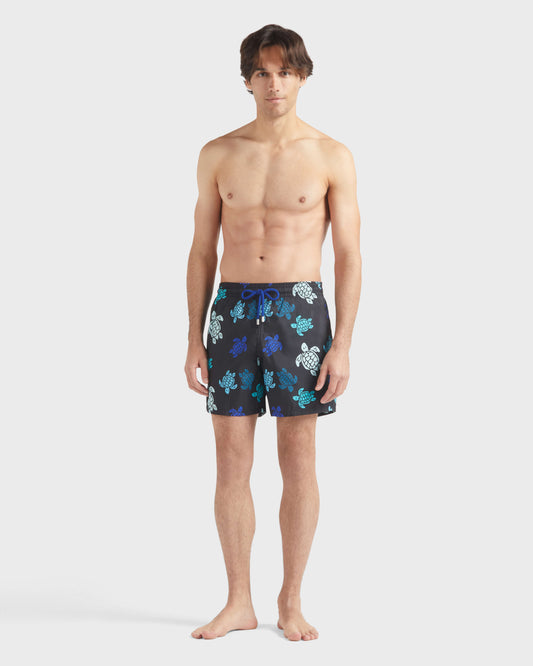 Vilebrequin Men Ultra-light and packable Swim shorts Tortues Multicolores - Black