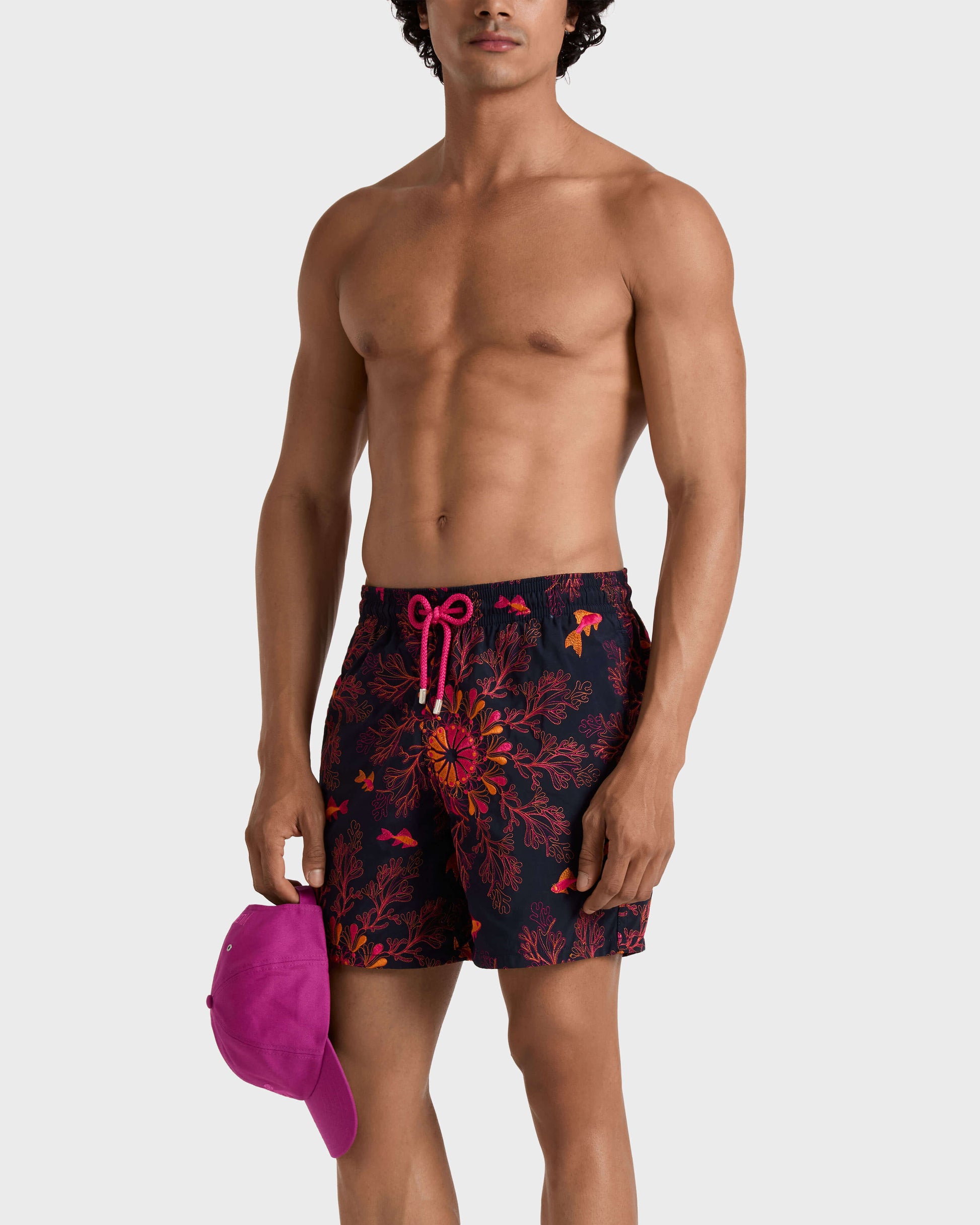 Vilebrequin Men Embroidered Swim Trunks Coral Mandala - Limited Edition - Blue Navy