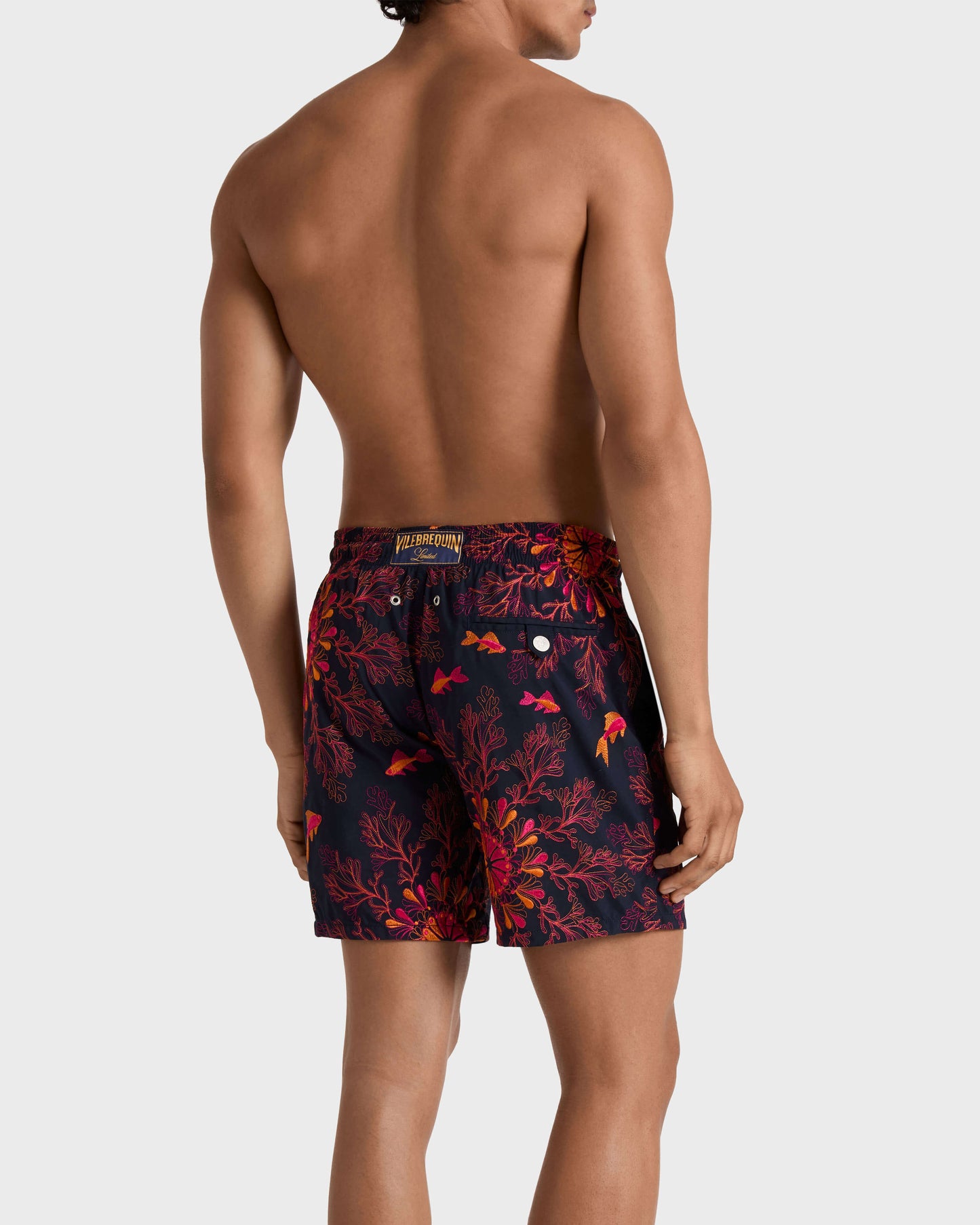 Vilebrequin Men Embroidered Swim Trunks Coral Mandala - Limited Edition - Blue Navy
