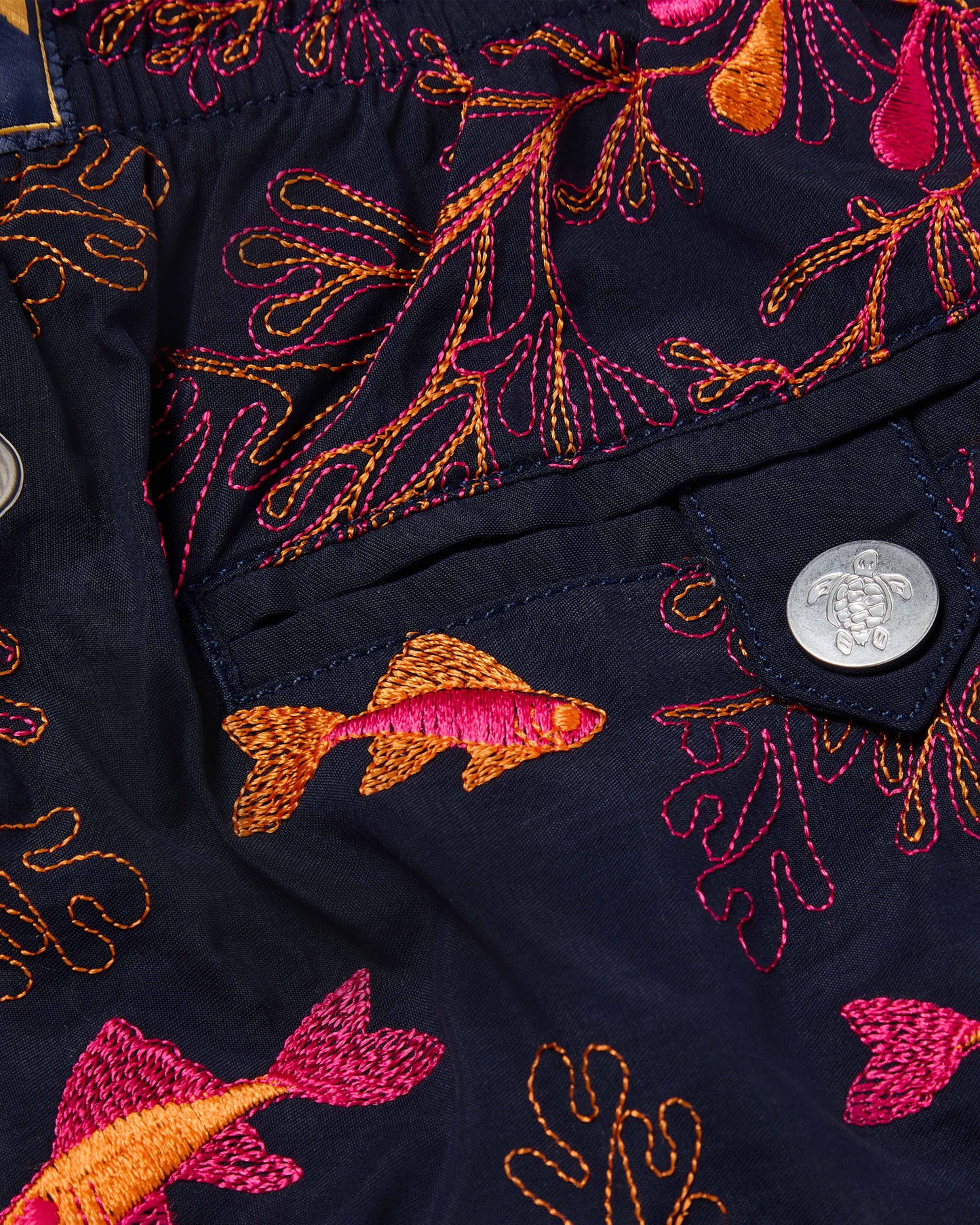 Vilebrequin Men Embroidered Swim Trunks Coral Mandala - Limited Edition - Blue Navy