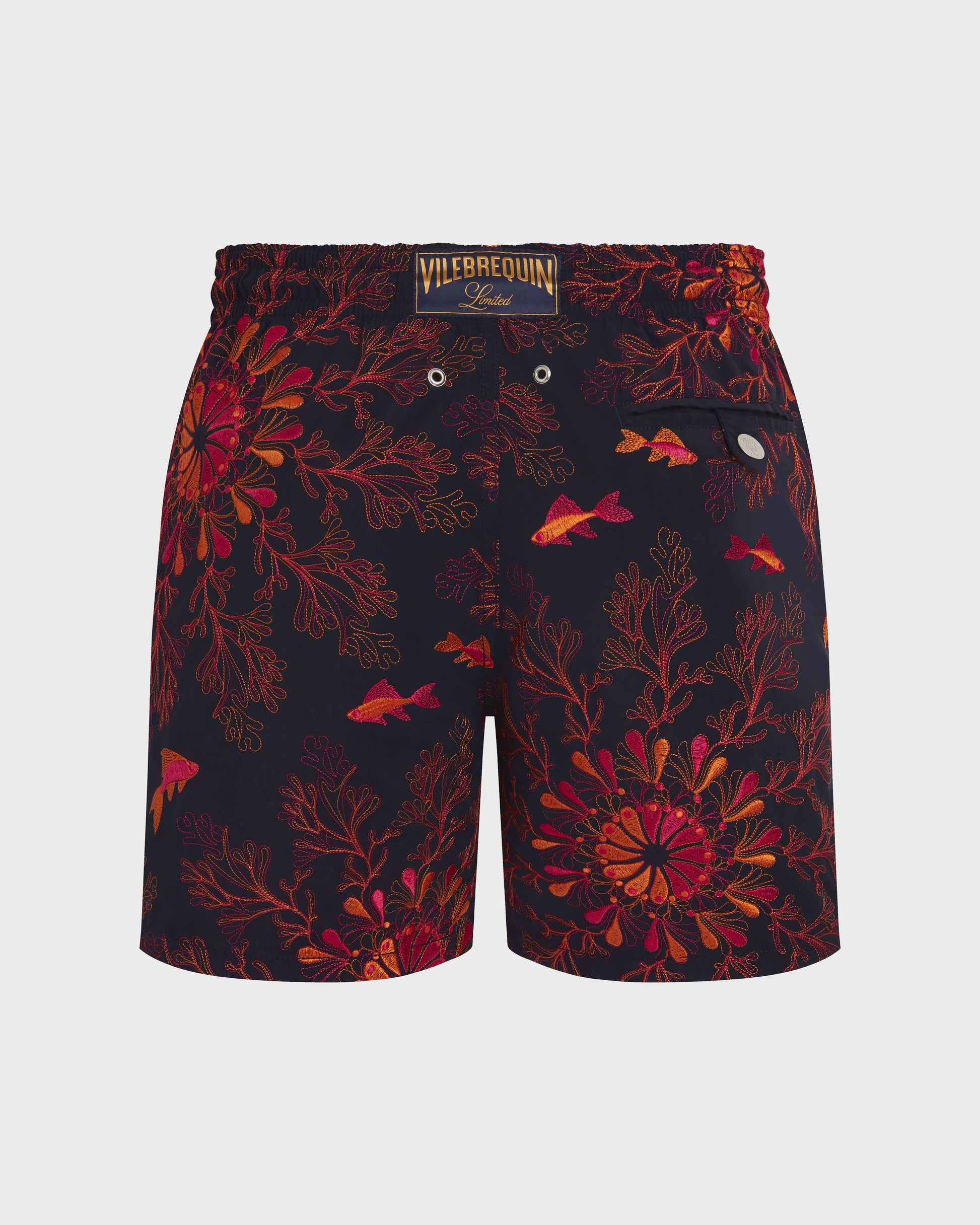 Vilebrequin Men Embroidered Swim Trunks Coral Mandala - Limited Edition - Blue Navy
