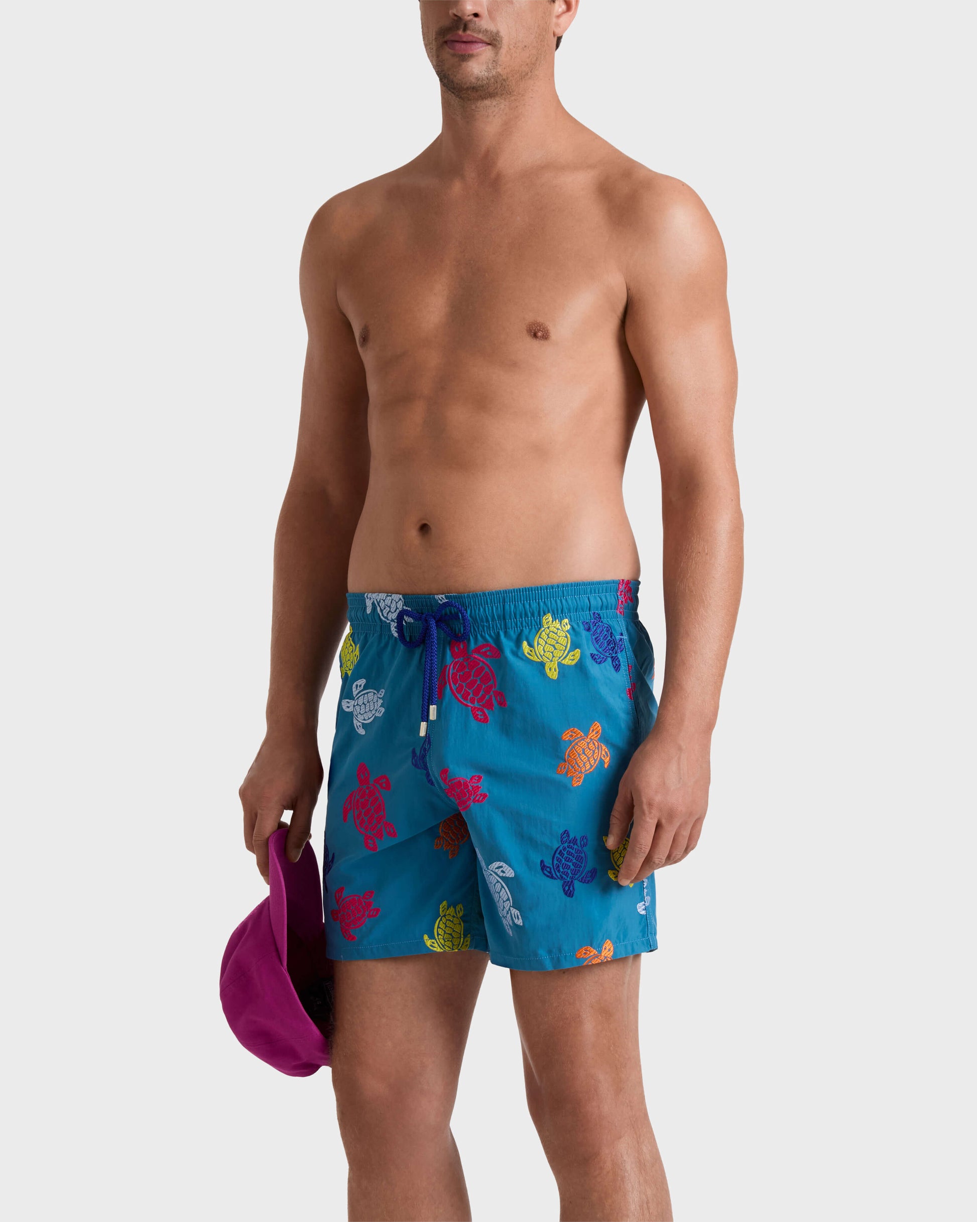 Vilebrequin Men Embroidered Swim Trunks Ronde des Tortues - Limited Edition - Blue Calanque