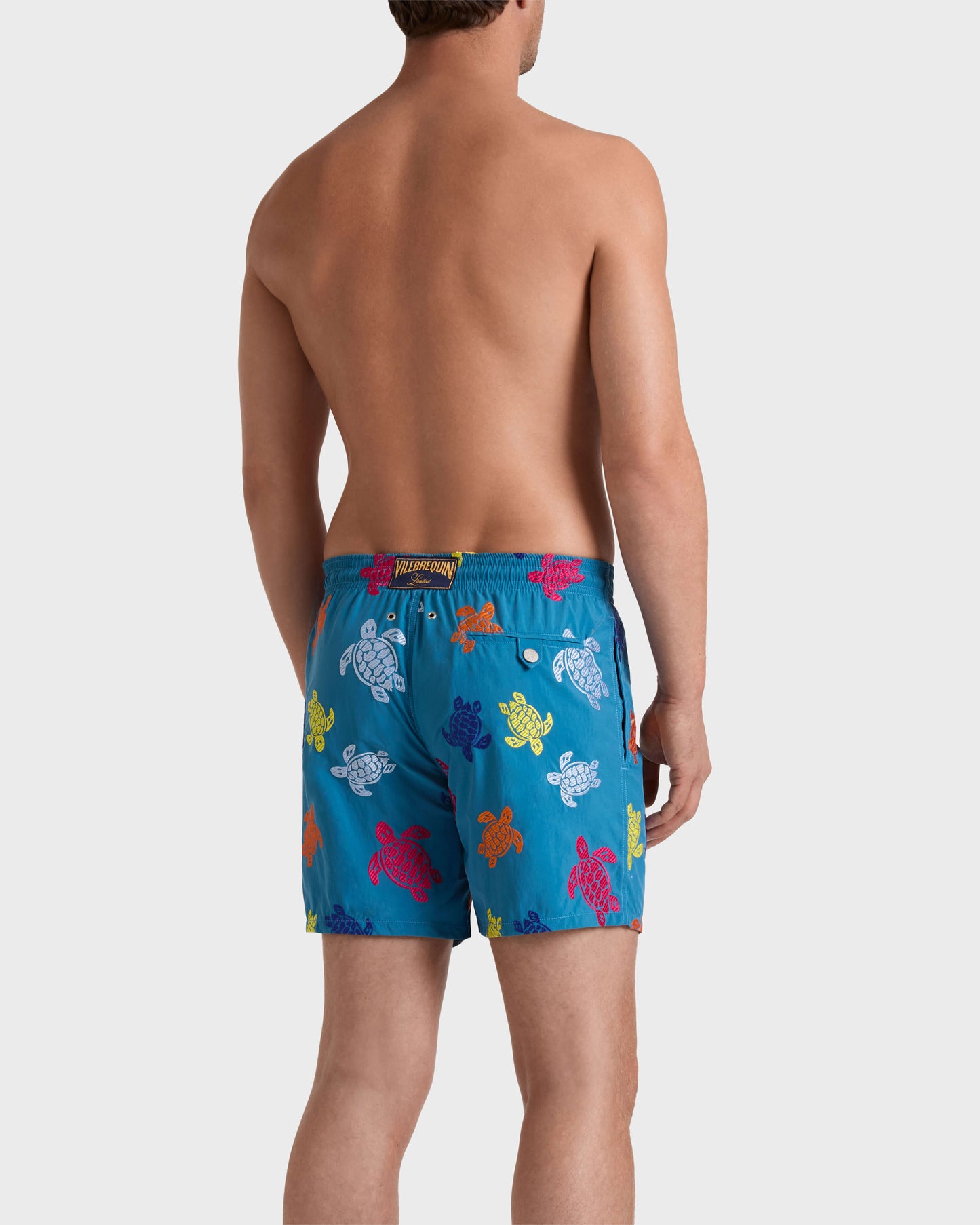 Vilebrequin Men Embroidered Swim Trunks Ronde des Tortues - Limited Edition - Blue Calanque
