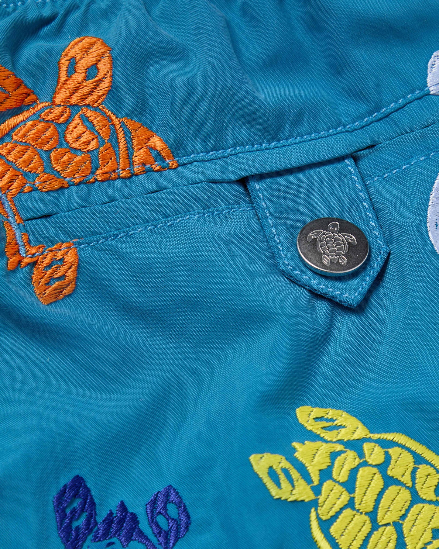 Vilebrequin Men Embroidered Swim Trunks Ronde des Tortues - Limited Edition - Blue Calanque