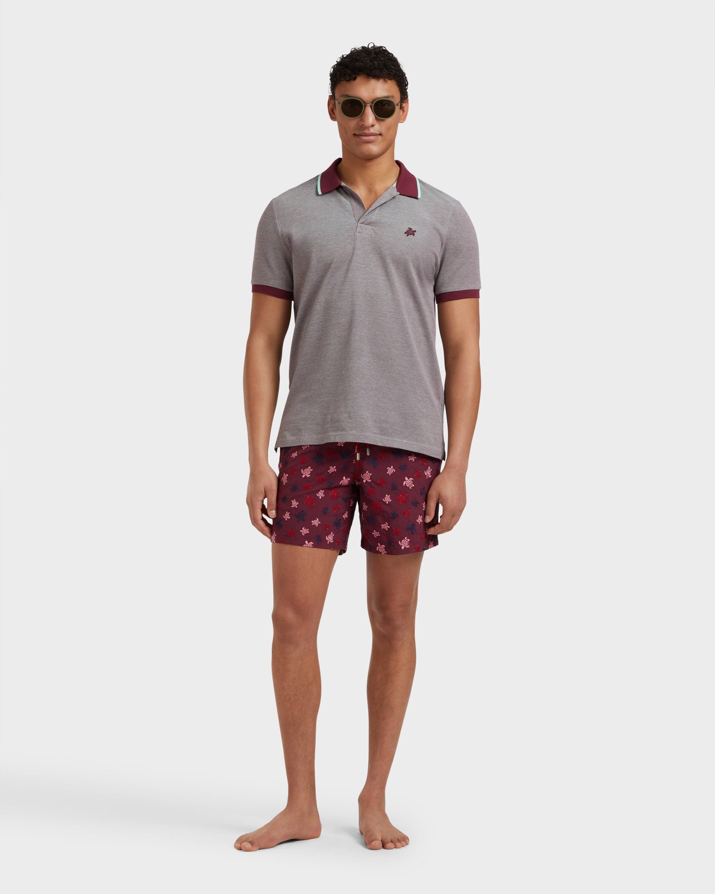 Vilebrequin Men Swim Shorts Embroidered Micro Ronde Des Tortues - Limited Edition - Red Bacchus