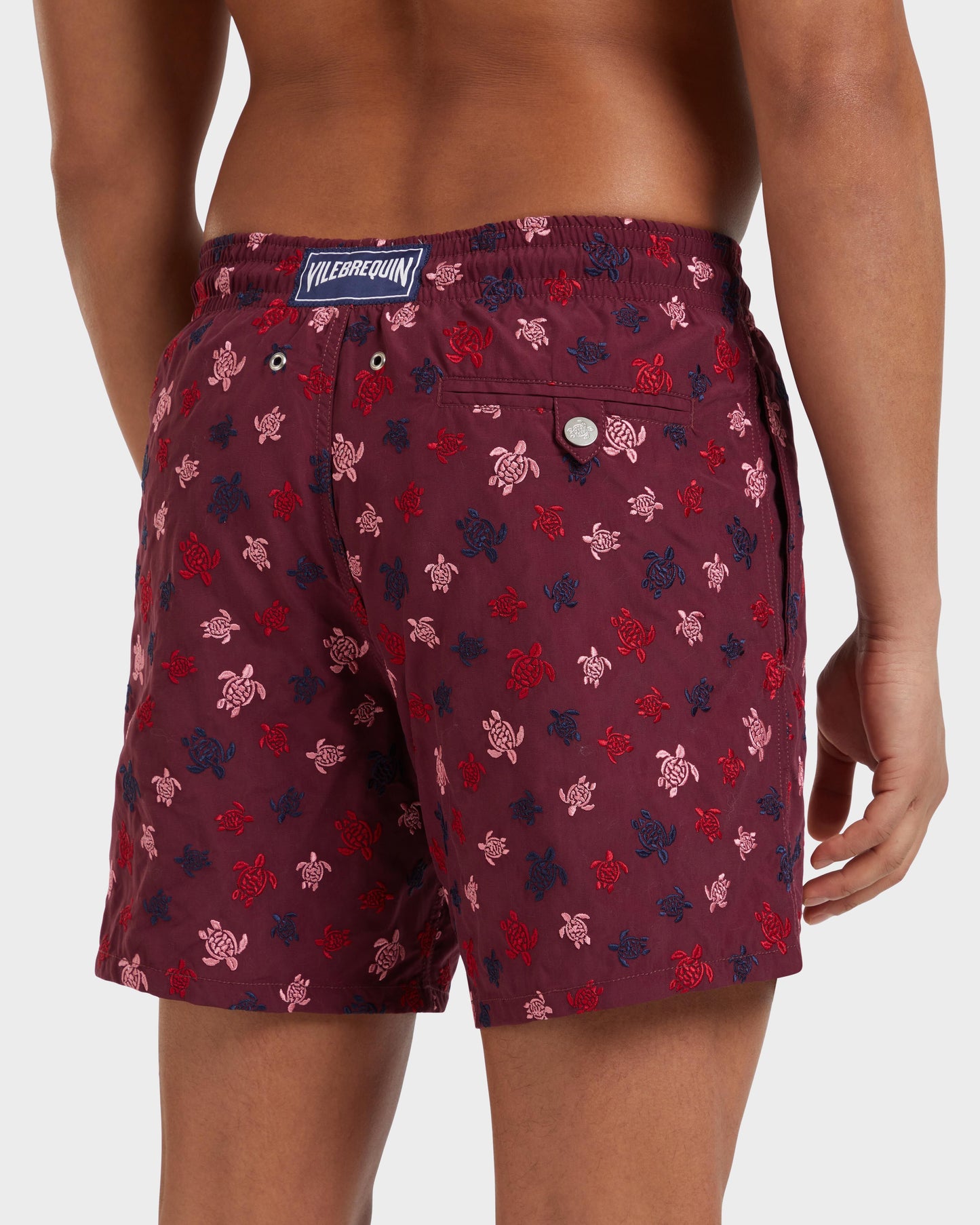 Vilebrequin Men Swim Shorts Embroidered Micro Ronde Des Tortues - Limited Edition - Red Bacchus