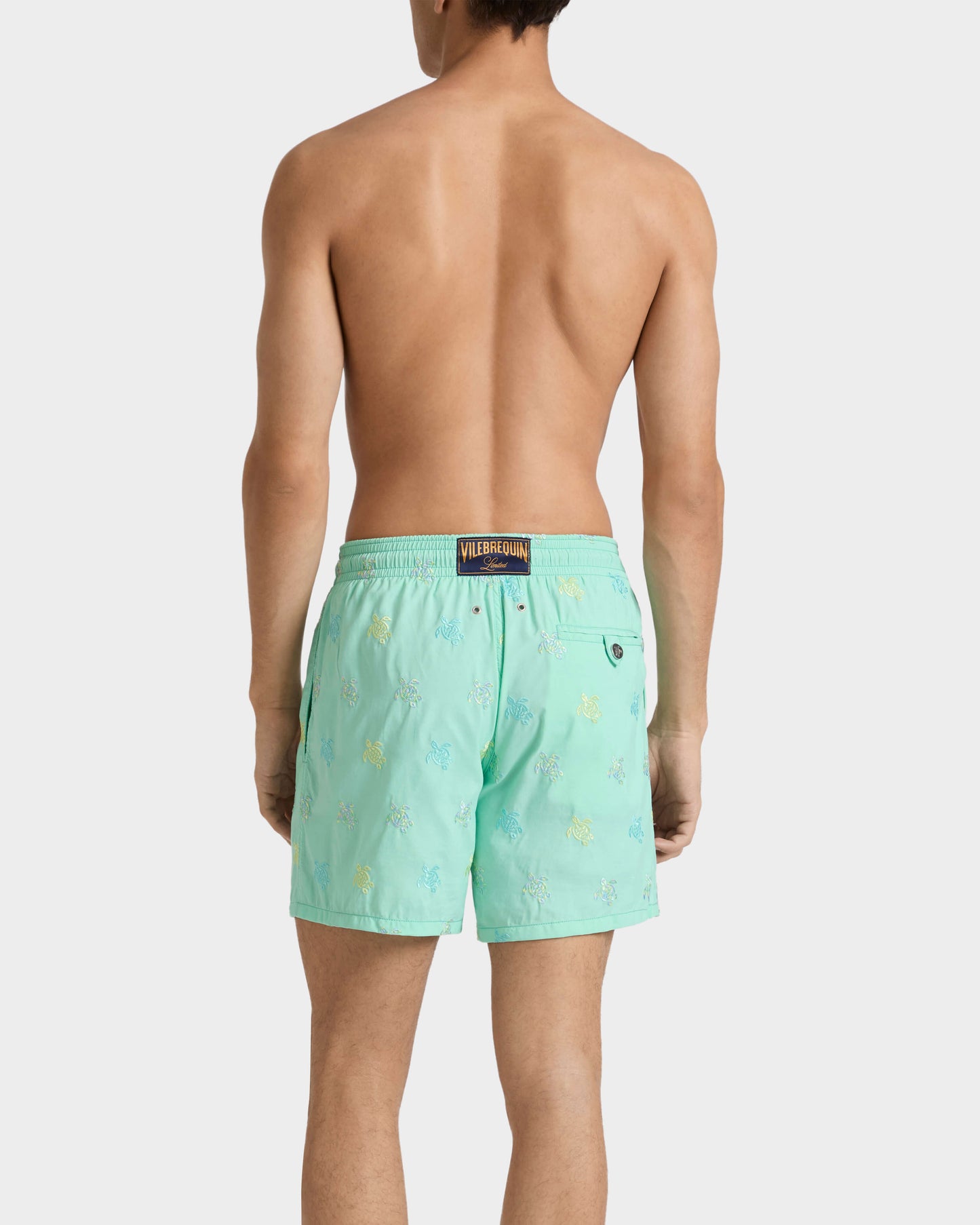 Vilebrequin Men Embroidered Swim Trunks Micro Tortues Diagonales - Limited Edition - Green Caribbean