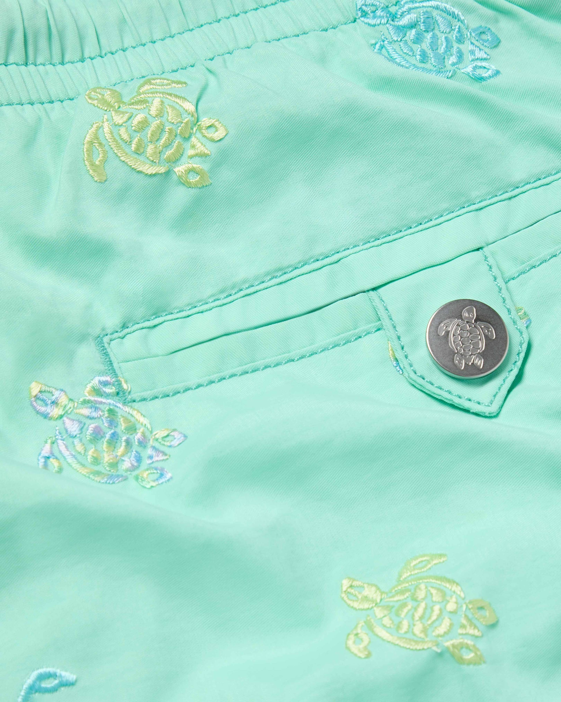 Vilebrequin Men Embroidered Swim Trunks Micro Tortues Diagonales - Limited Edition - Green Caribbean