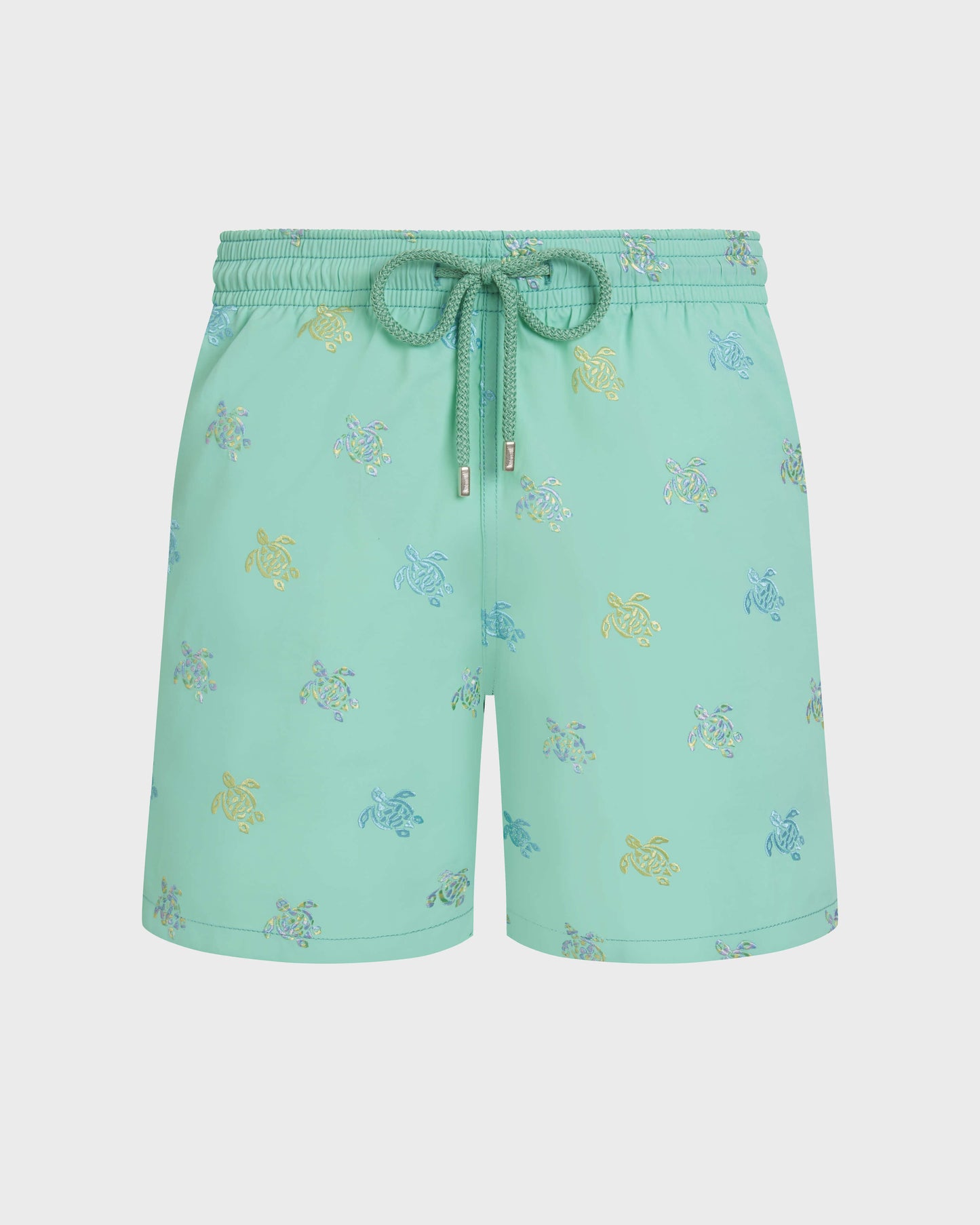 Vilebrequin Men Embroidered Swim Trunks Micro Tortues Diagonales - Limited Edition - Green Caribbean