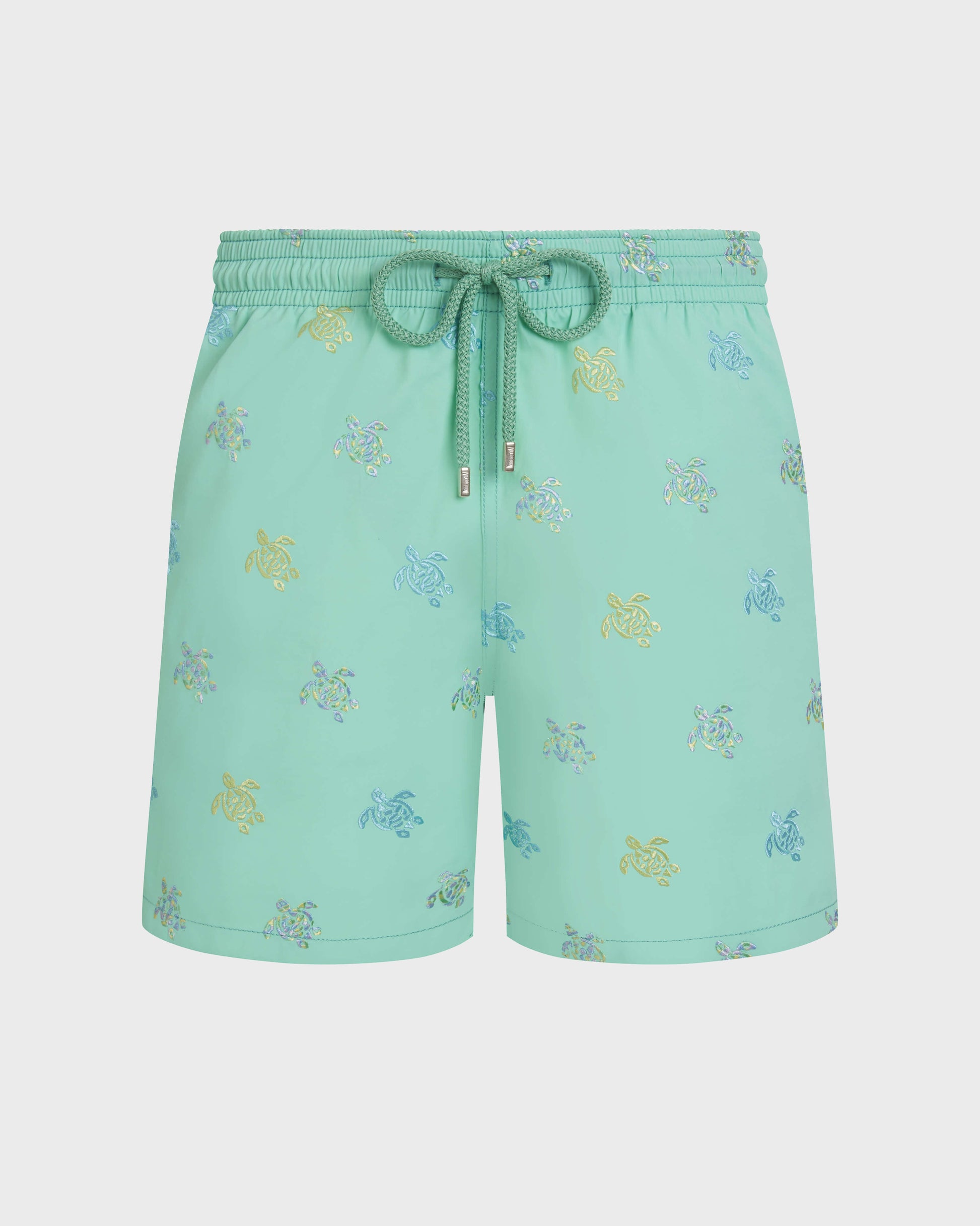 Vilebrequin Men Embroidered Swim Trunks Micro Tortues Diagonales - Limited Edition - Green Caribbean