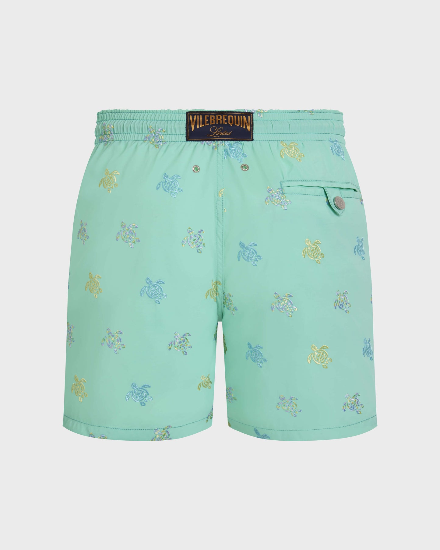 Vilebrequin Men Embroidered Swim Trunks Micro Tortues Diagonales - Limited Edition - Green Caribbean