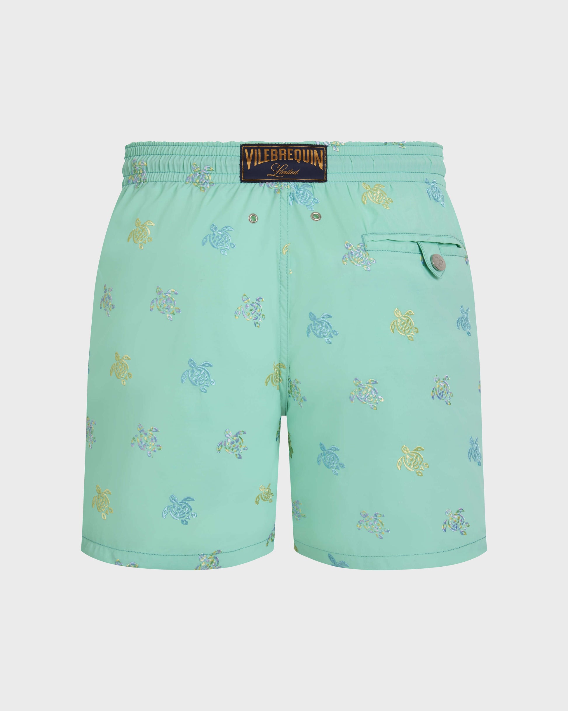 Vilebrequin Men Embroidered Swim Trunks Micro Tortues Diagonales - Limited Edition - Green Caribbean