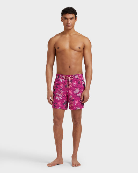 Vilebrequin Men Swim Shorts Embroidered Flowers - Limited Edition - Red Crimson purple