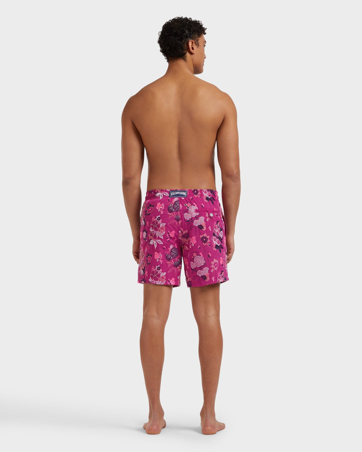 Vilebrequin Men Swim Shorts Embroidered Flowers - Limited Edition - Red Crimson purple