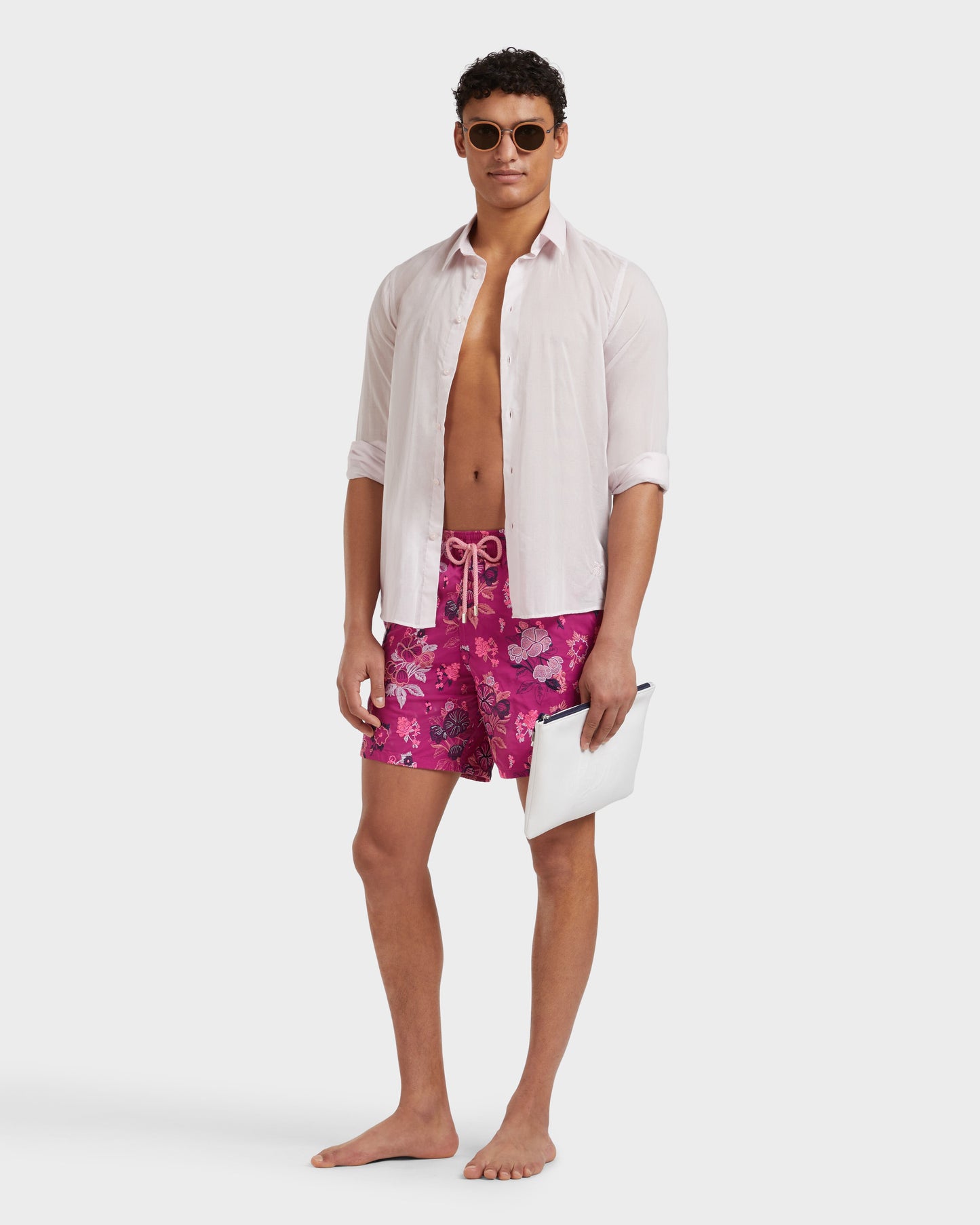 Vilebrequin Men Swim Shorts Embroidered Flowers - Limited Edition - Red Crimson purple