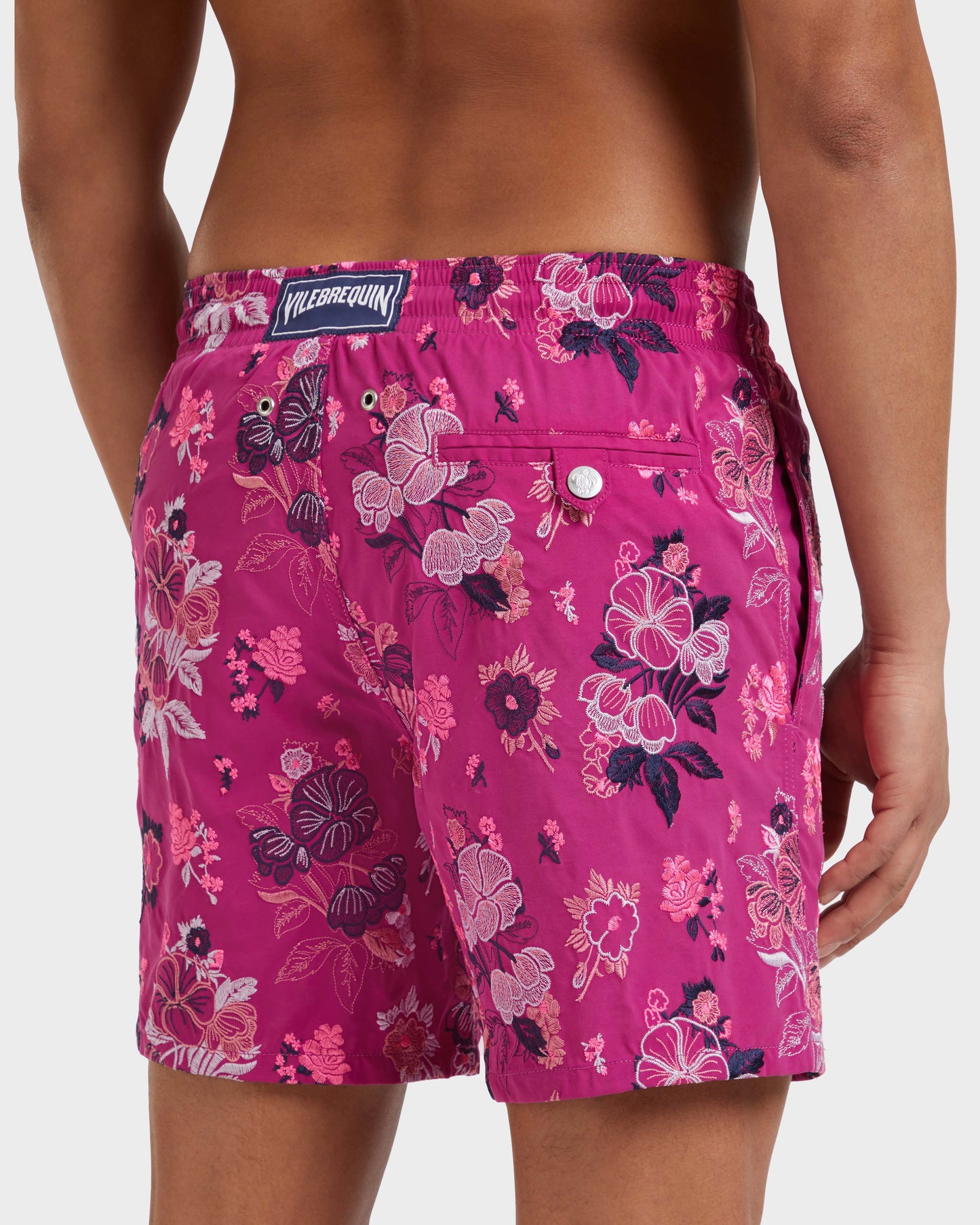 Vilebrequin Men Swim Shorts Embroidered Flowers - Limited Edition - Red Crimson purple
